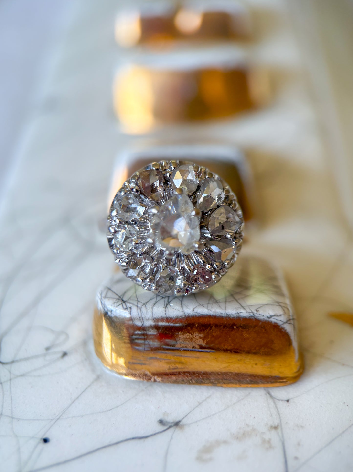 Antique Natural Old Miner Diamond 14k White Gold Ring