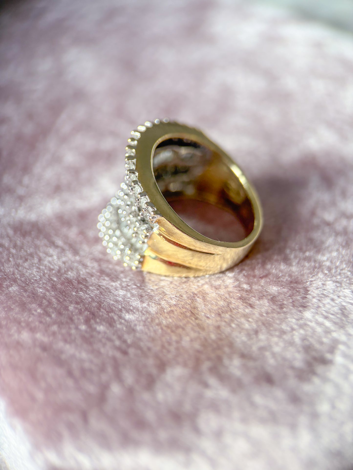 Vintage Natural Diamond 10k Yellow Gold Statement Ring