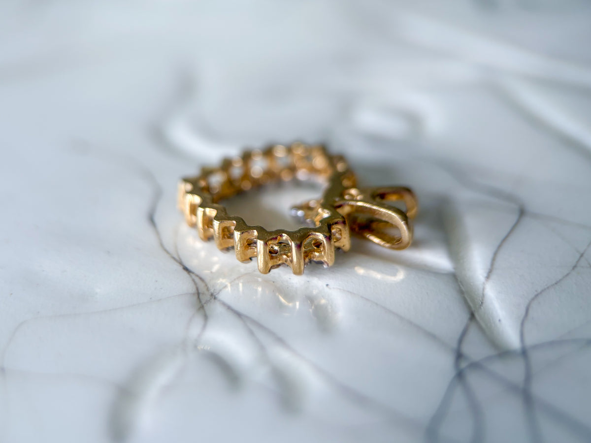 Vintage Heart Natural Diamond 10k Yellow Gold Charm