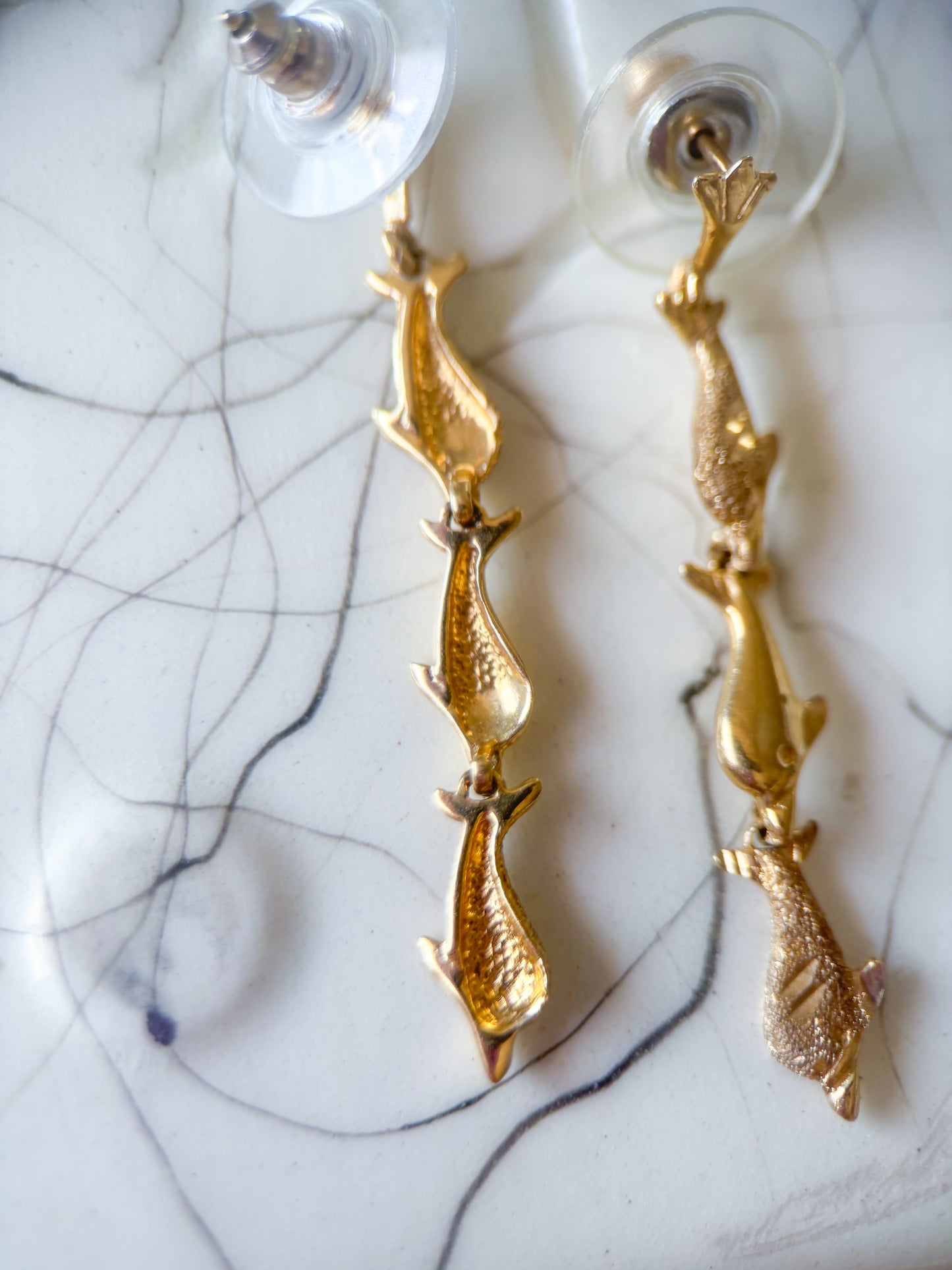 Vintage Dolphin 14k Yellow Gold Drop Earrings