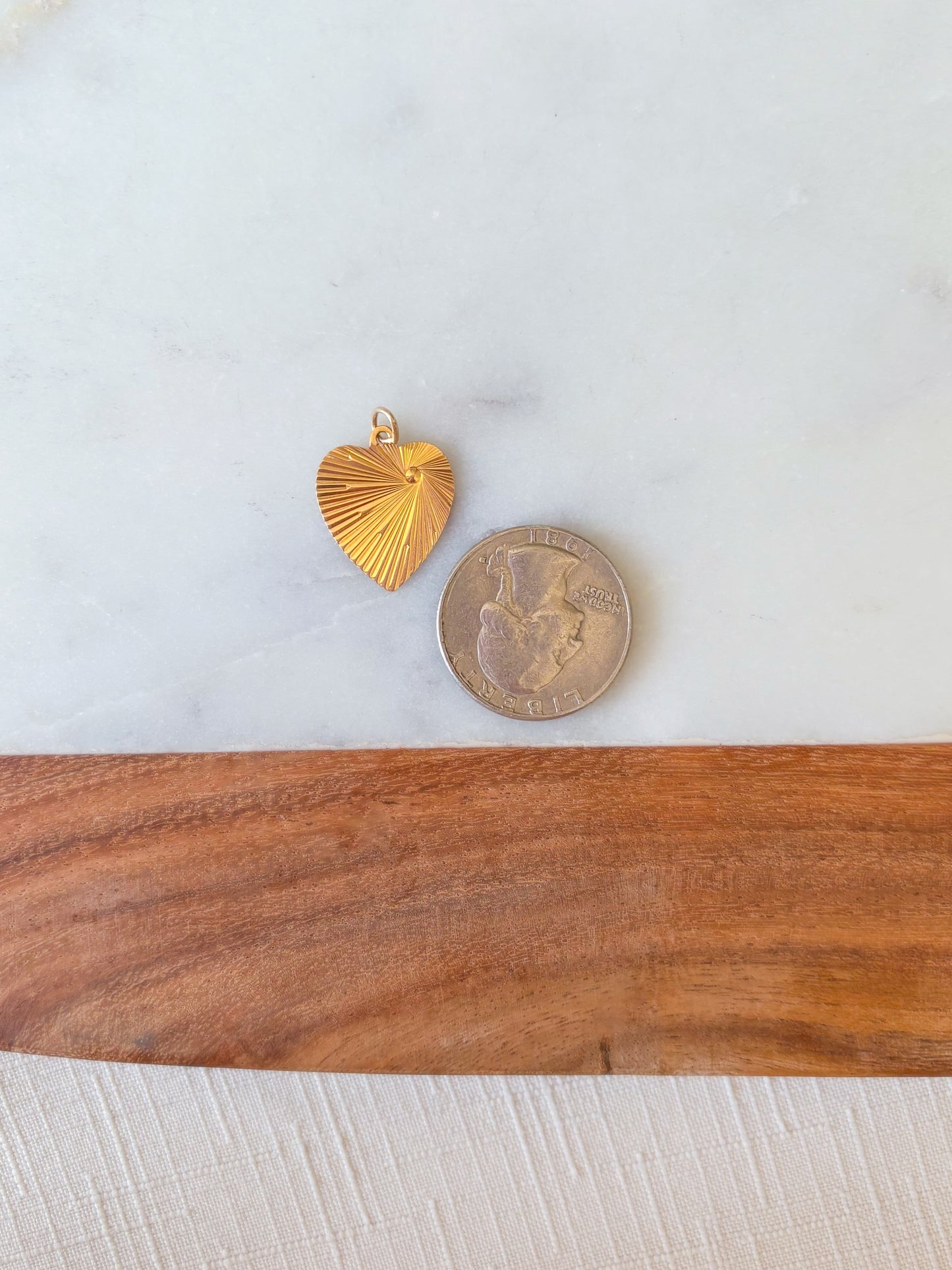 Vintage Engine Turned Heart 14k Yellow Gold Charm, Engraved: "Thou Shall Not Commit Adultery"