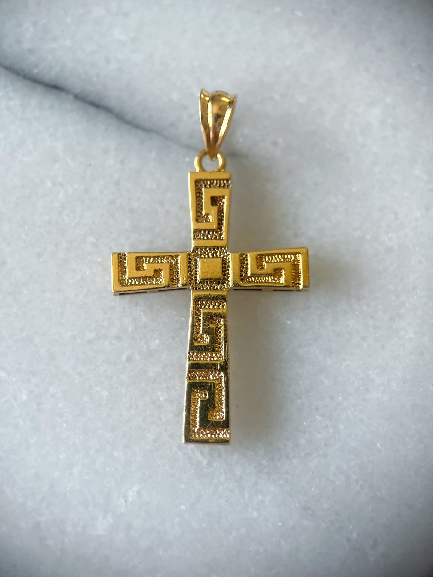 Vintage Greek Style Cross 14k Yellow Gold Charm