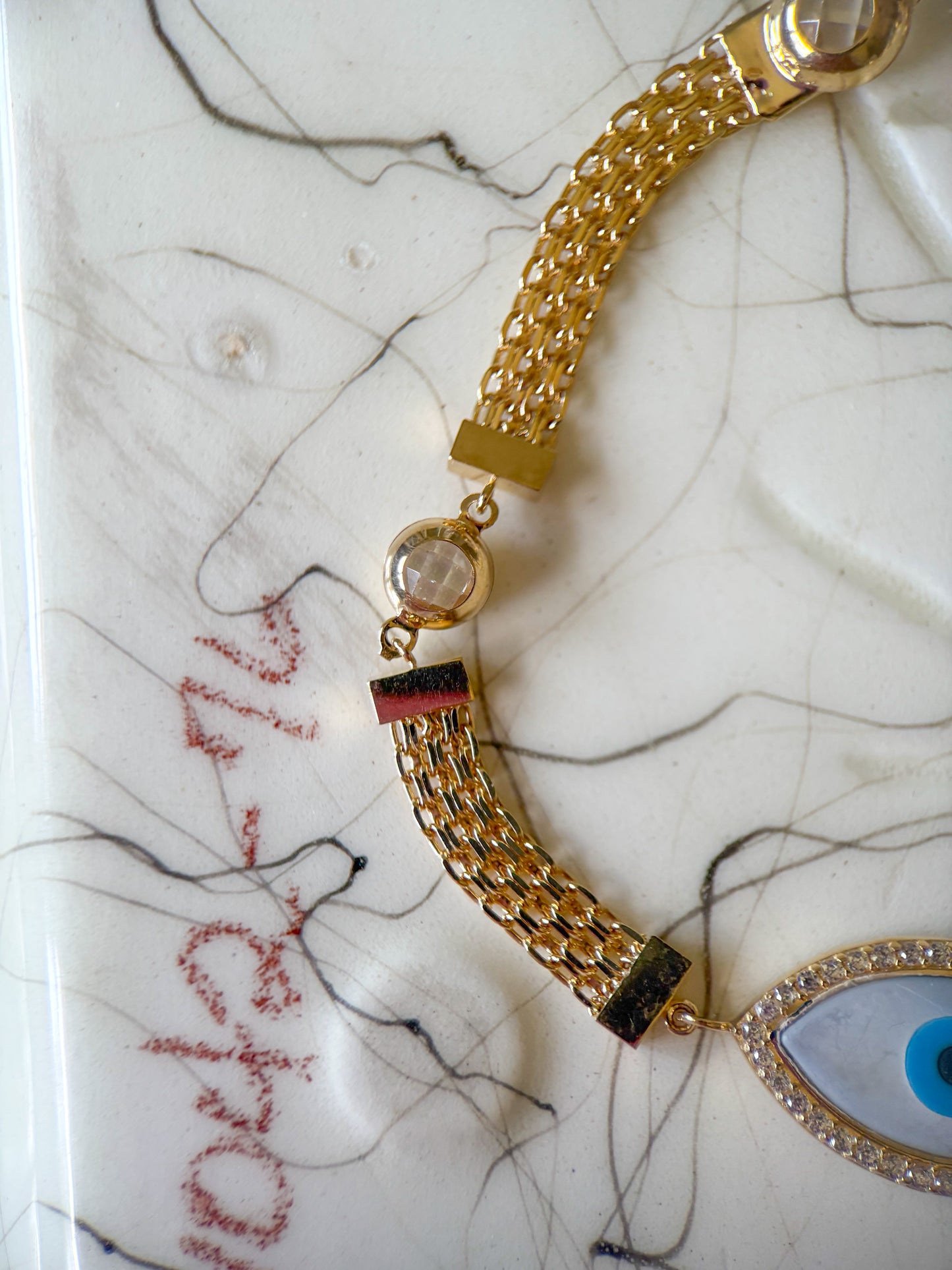 Evil Eye 10k Yellow Gold 7 Inch Byzantine Bracelet