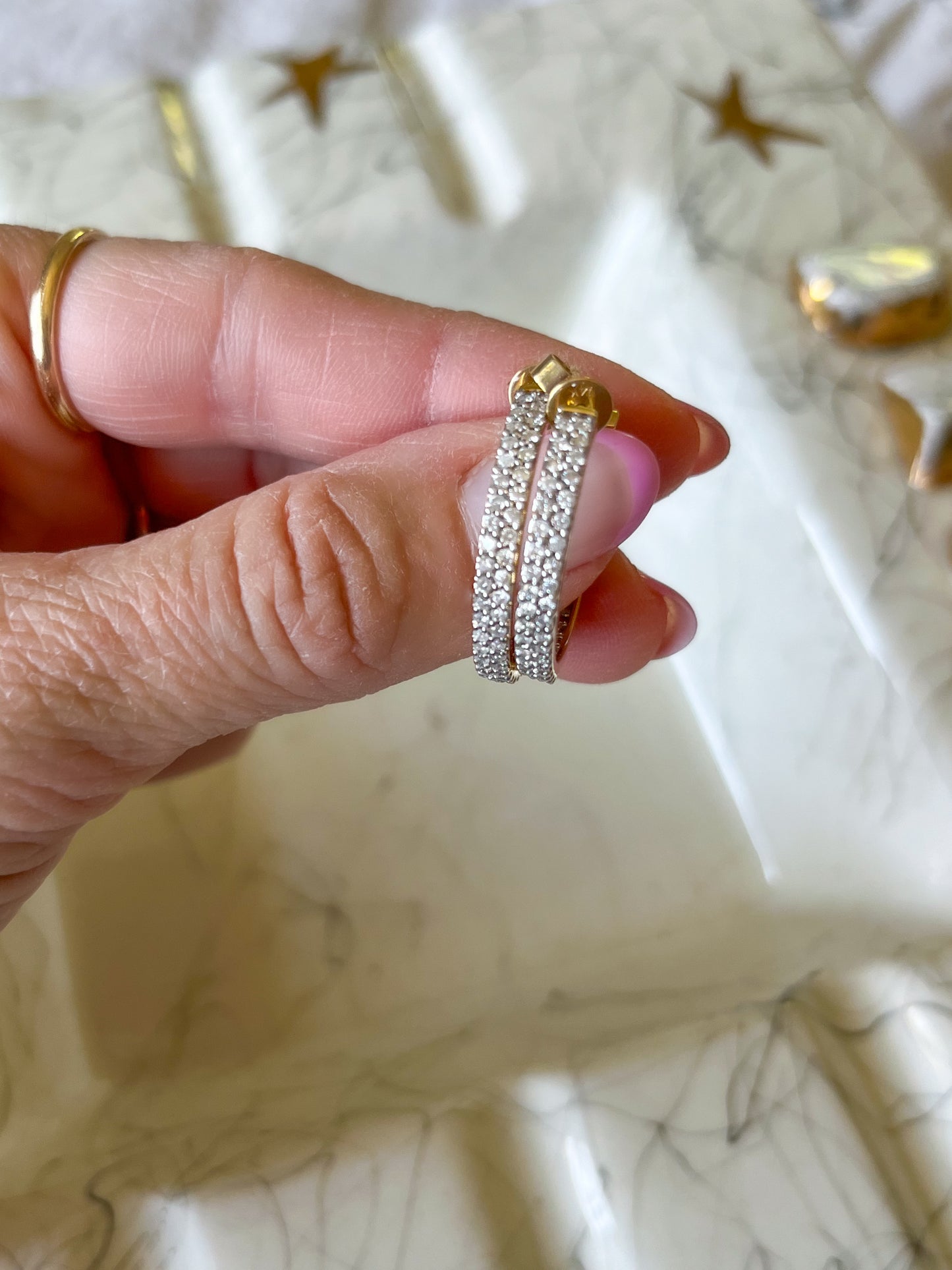 Natural Diamond 14k Yellow Gold Hoop Earrings