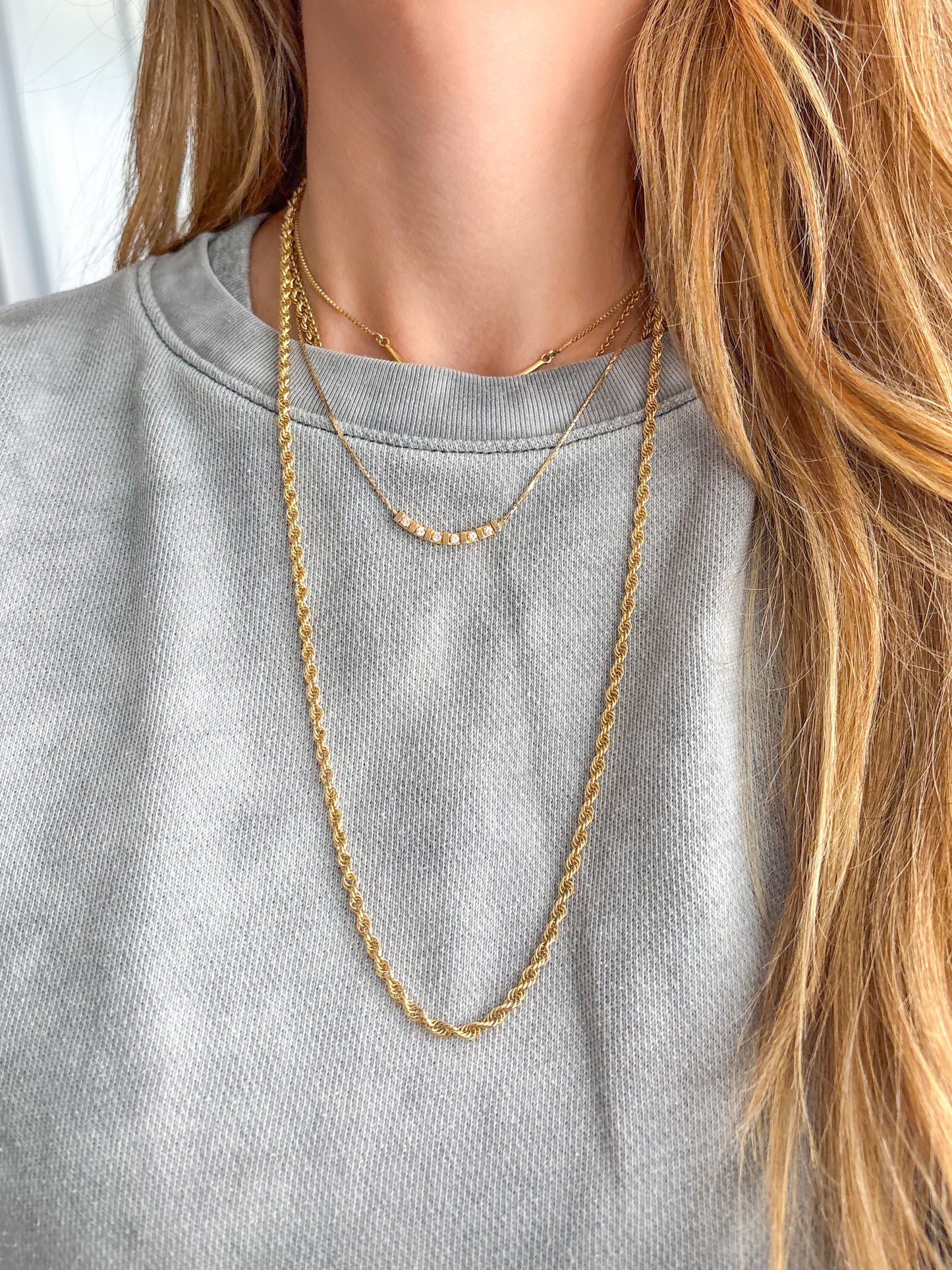 Vintage Open Rope Chain 14k Yellow Gold 25 Inch Chain Necklace