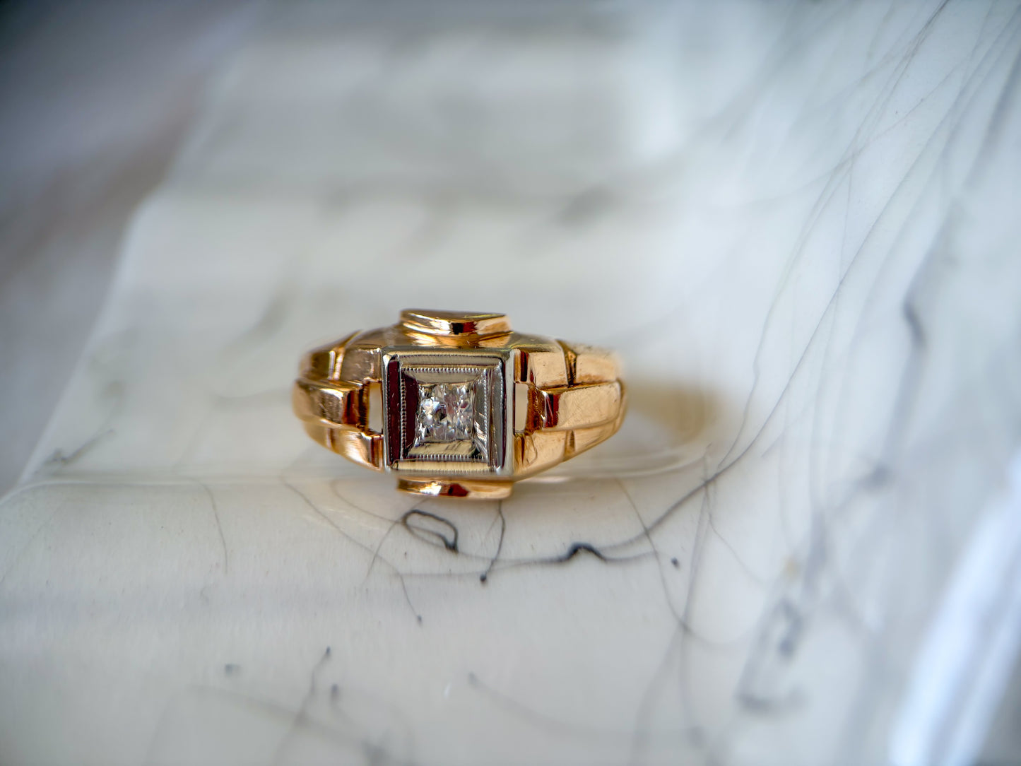 Vintage Natural Diamond 14k Yellow Gold Ring