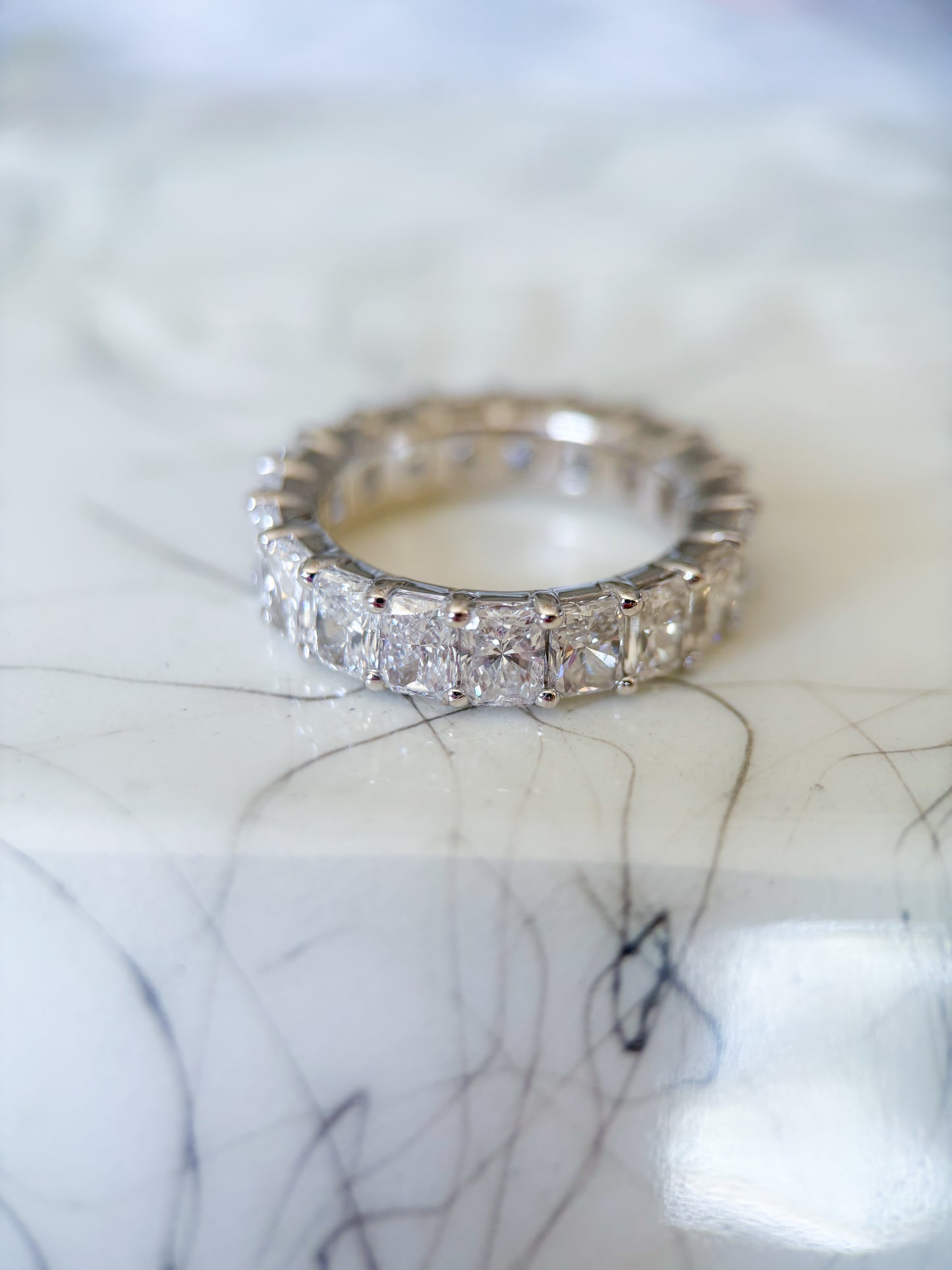 Lab Grown Diamond 14k White Gold Radiant Cut 6 Carat Eternity Band