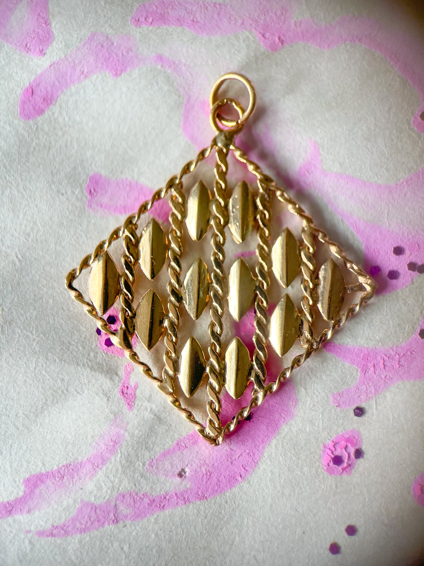 Vintage Large Square Open Rope 10k Yellow Gold Charm