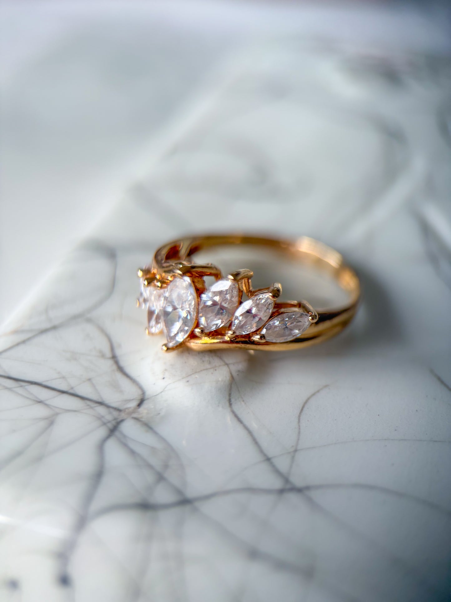 Vintage Marquise Shaped CZ 14k Yellow Gold Ring
