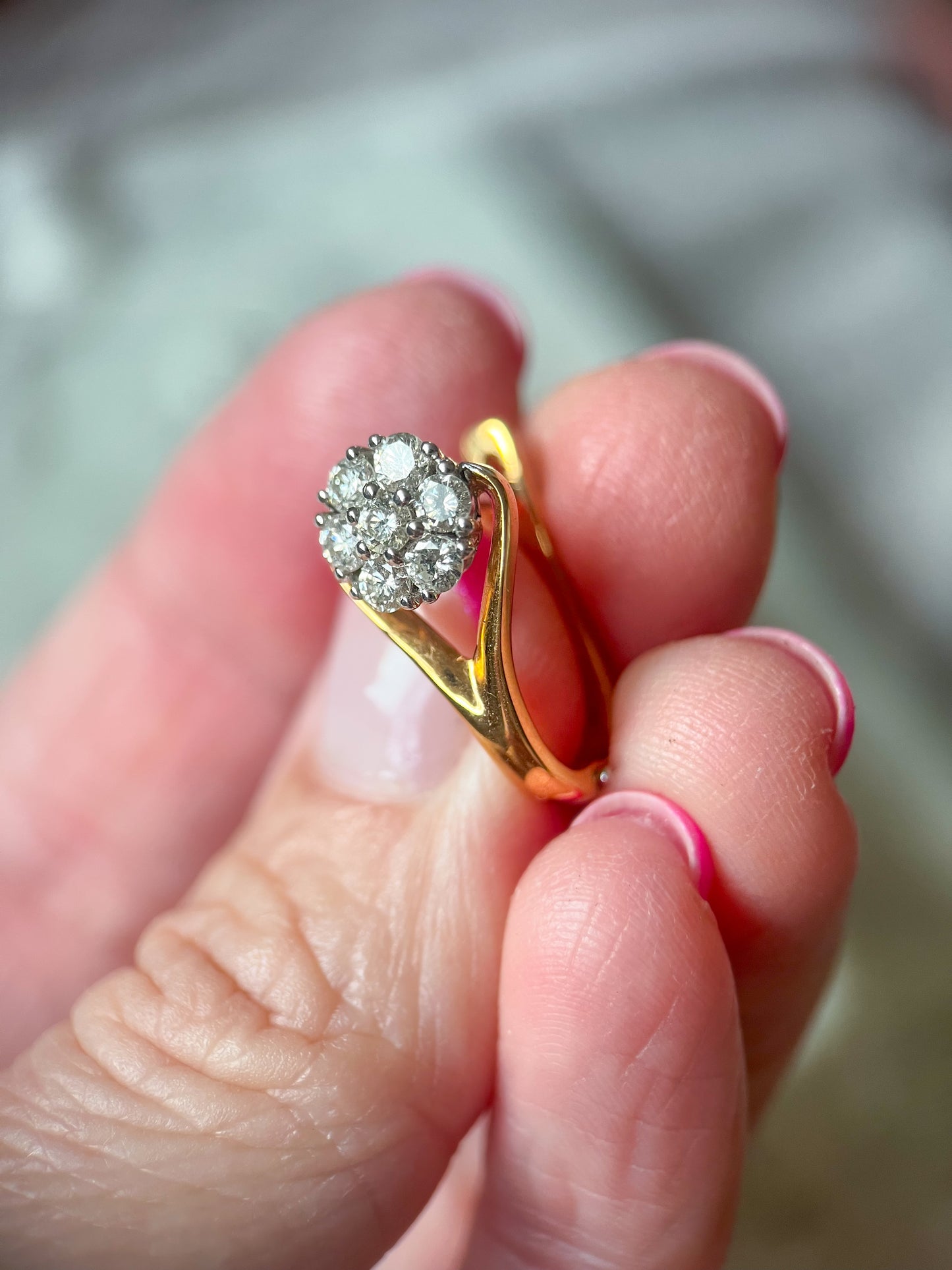 Natural Diamond Flower 18k Yellow Gold Drop Earrings