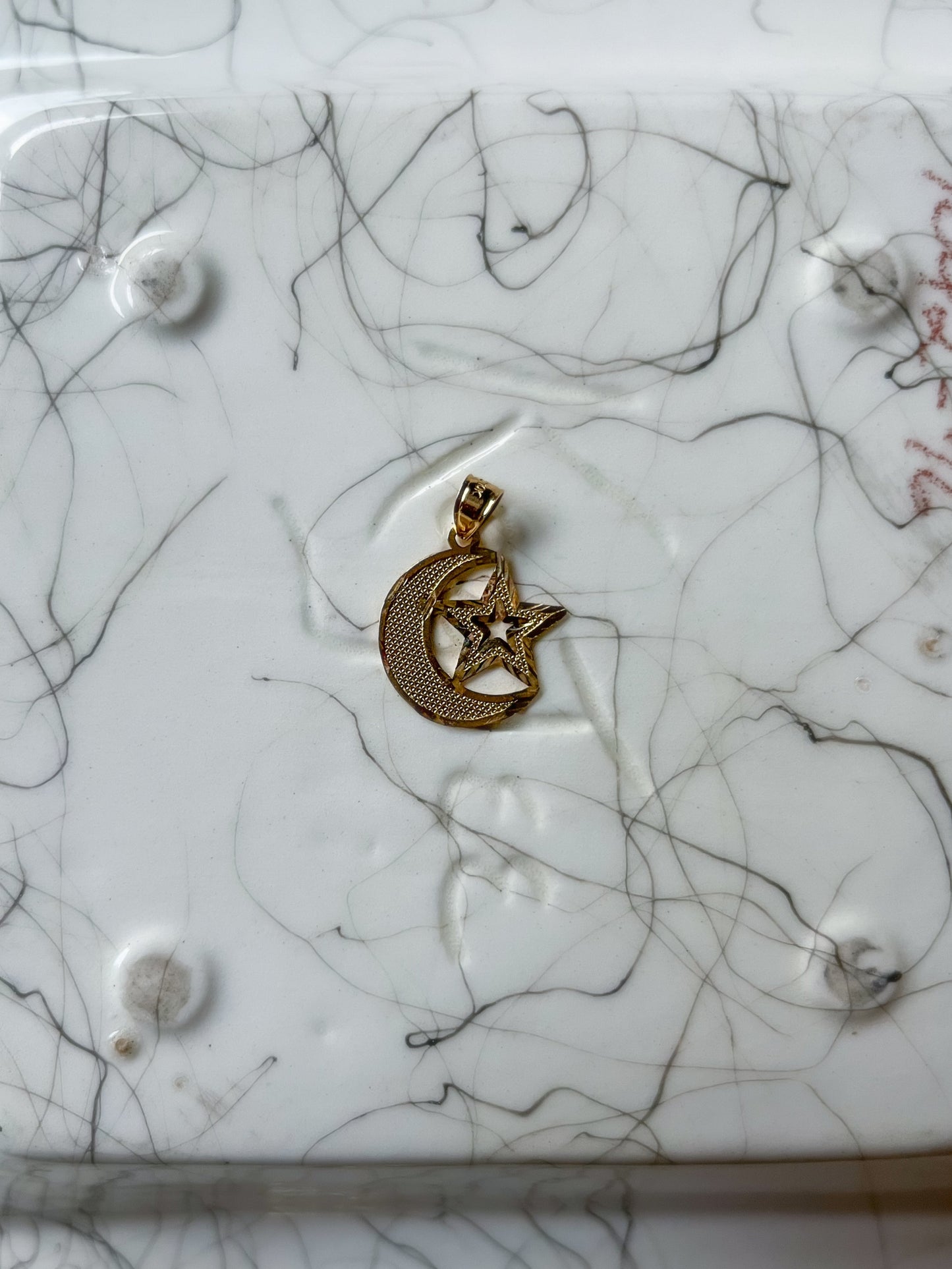 Small Moon and Star 10k Yellow Gold Charm