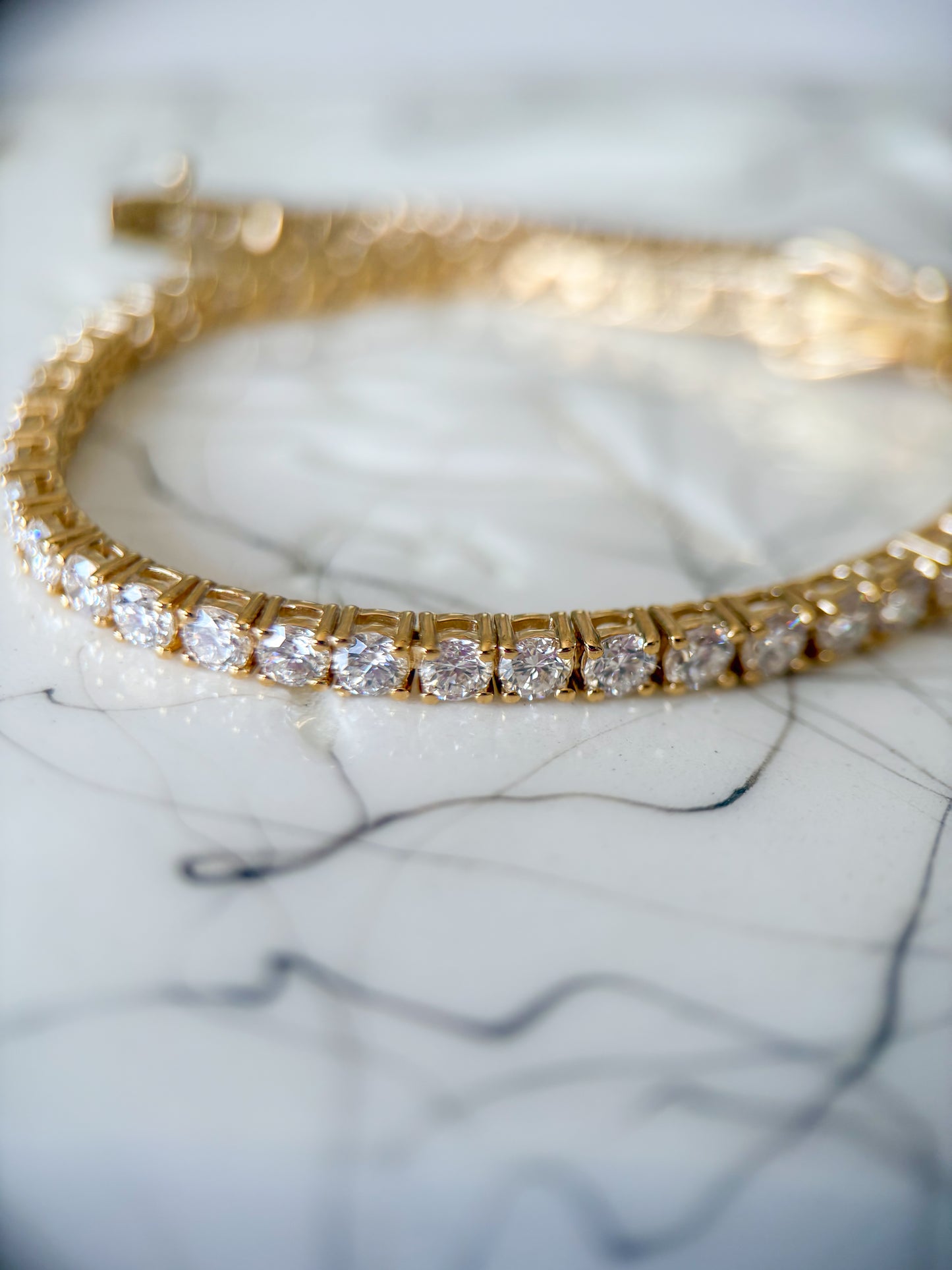 Lab Grown Round Diamond 14k Yellow Gold 6 Carat Tennis Bracelet