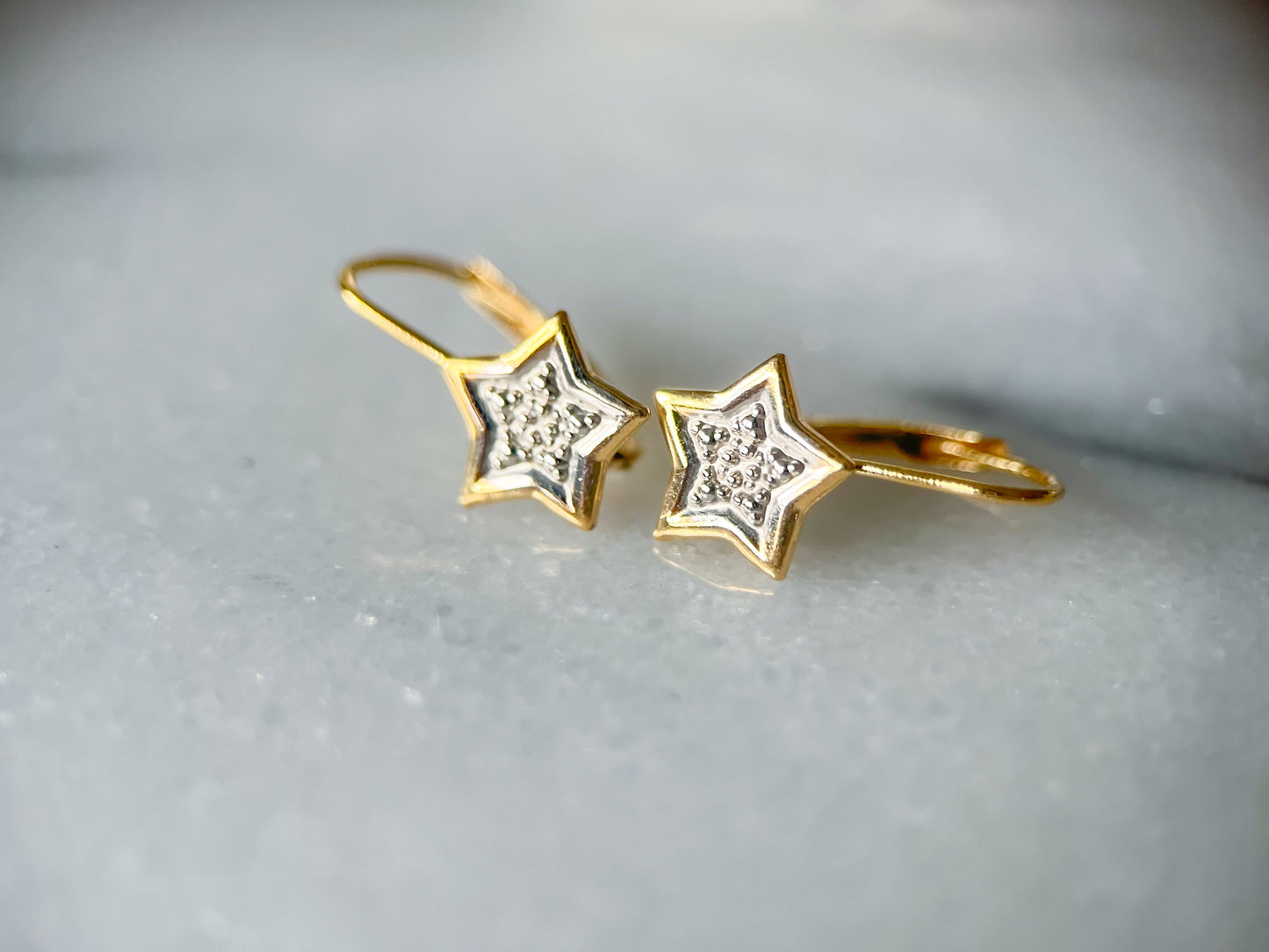 Vintage Star 14k White and Yellow Gold Drop Earrings