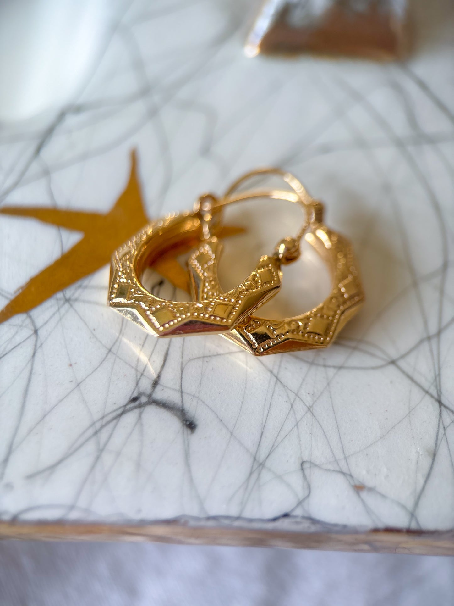Vintage Faceted 14k Yellow Gold Hoop Earrings