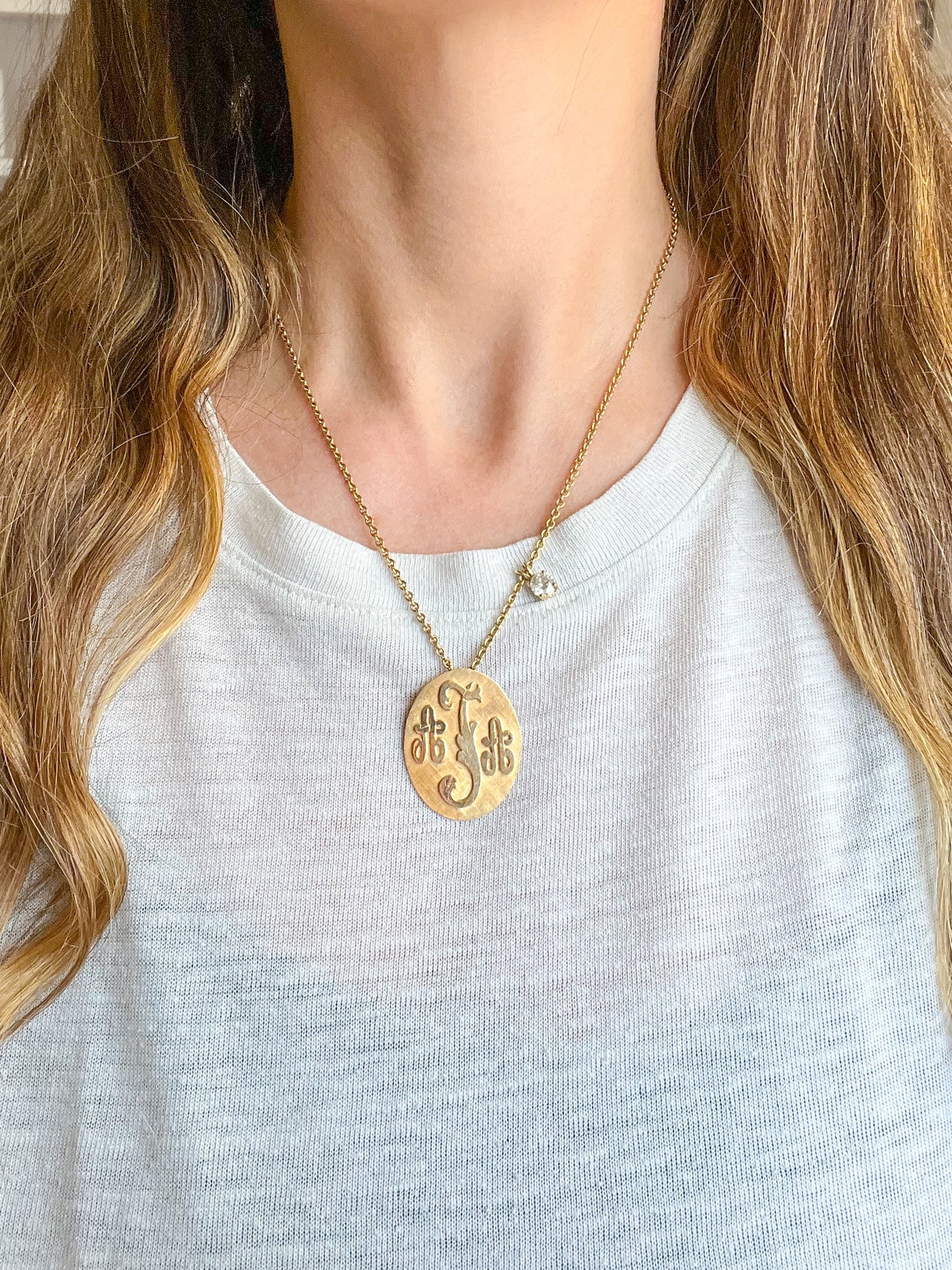 Vintage "AAT" Initial 14k Yellow Gold Pin and Pendant, circa 1980