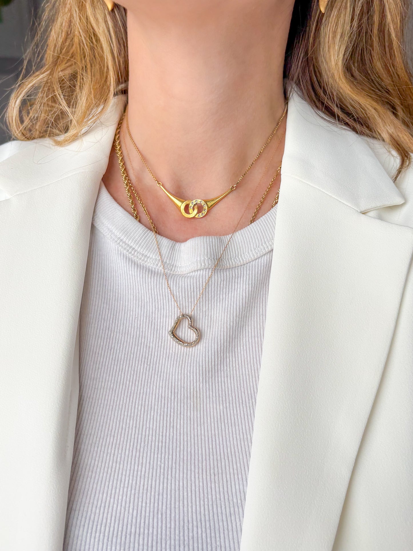 Vintage Puffy Open Heart 14k Yellow Gold Charm on 18 Inch Chain