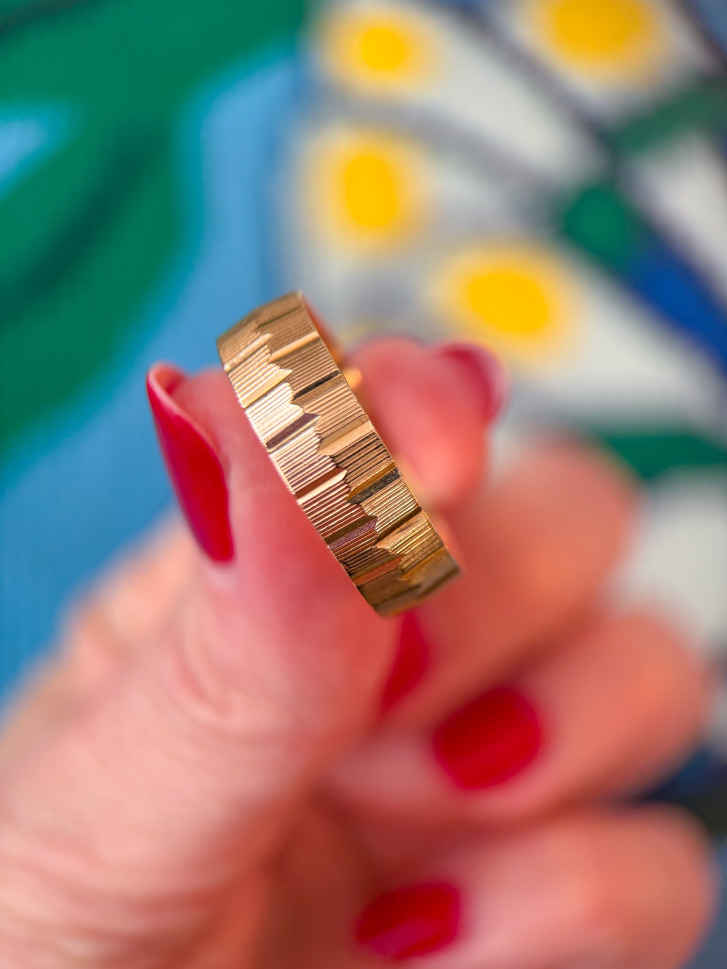 Vintage Men's Etched 14k Yellow Gold Band Ring