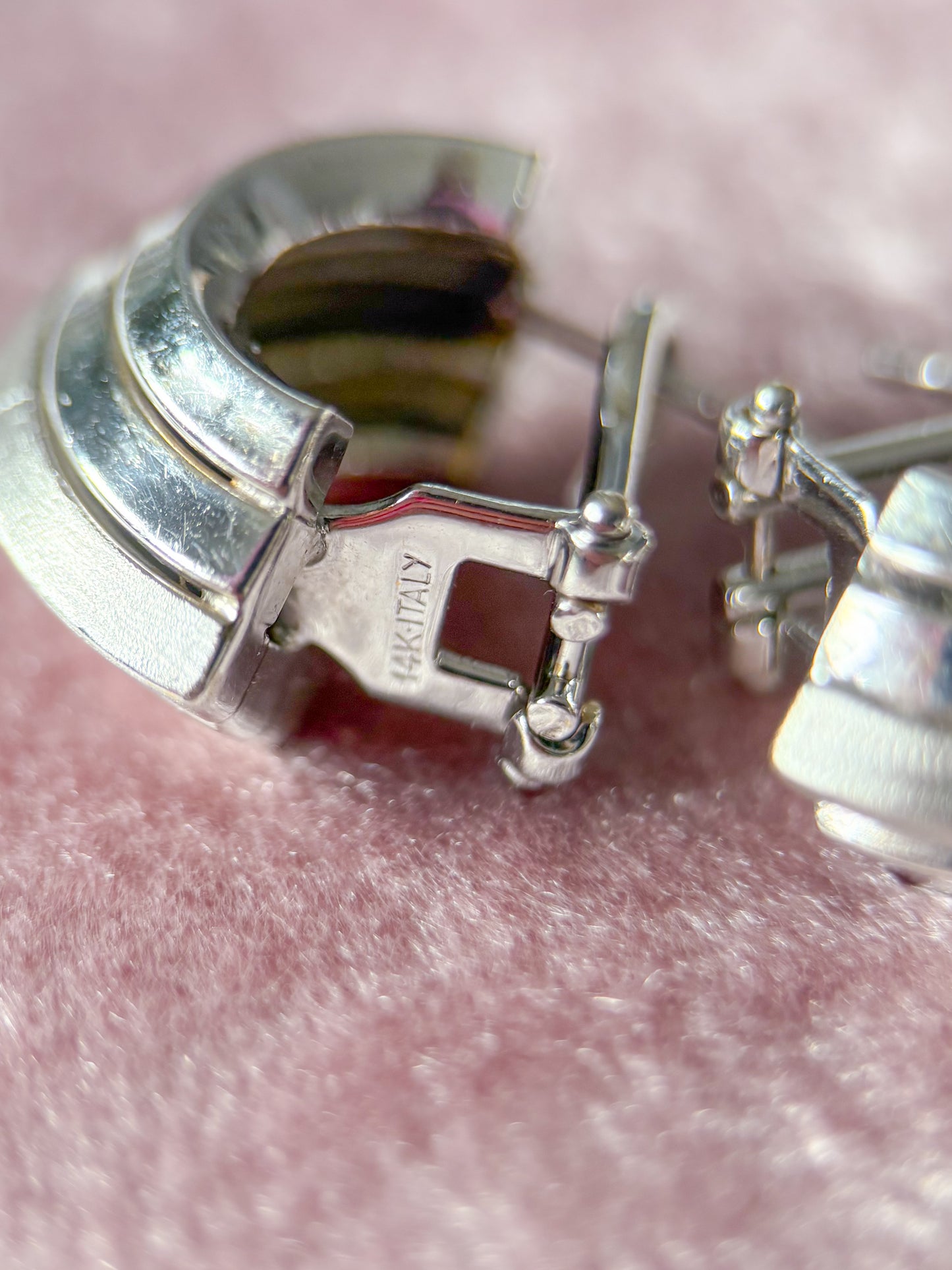 Vintage Chunky 14k White Gold Half Hoop Earrings