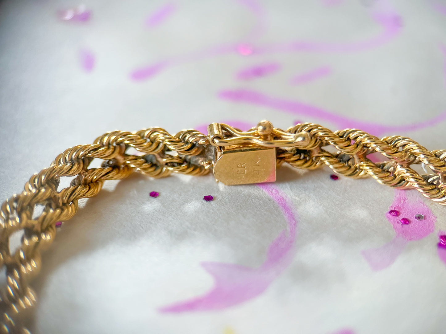 Vintage Double Rope ID Bracelet 14k Yellow Gold 7 Inch Bracelet