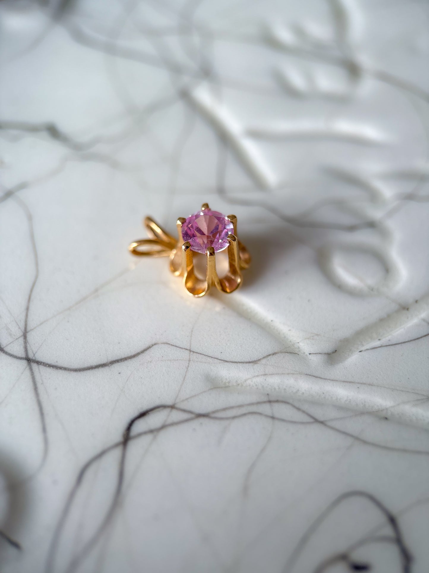 Vintage Pink Stone Flower 14k Yellow Gold Charm