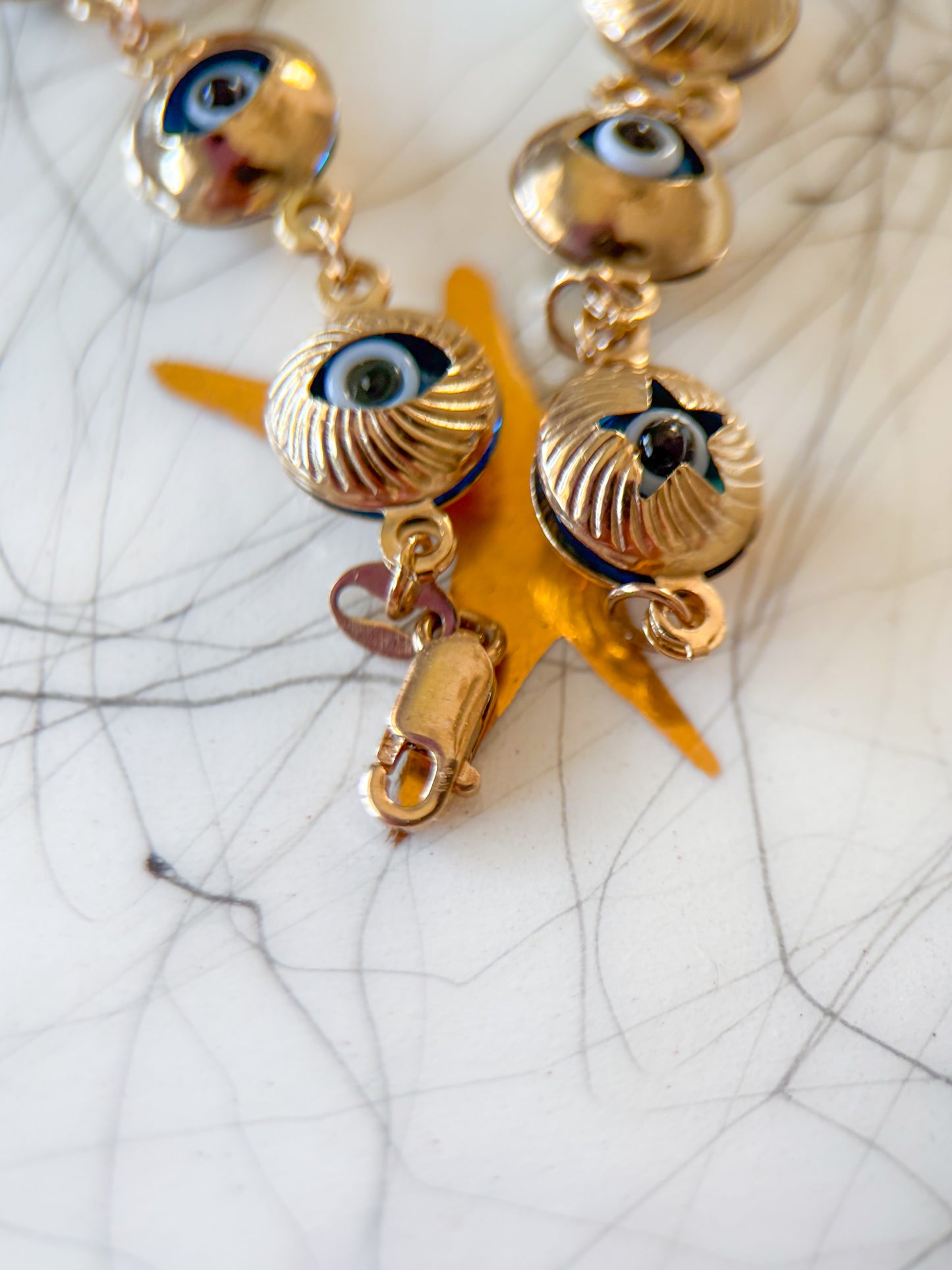 Evil Eye Charms 10k Yellow Gold 7.25 Inch Bracelet