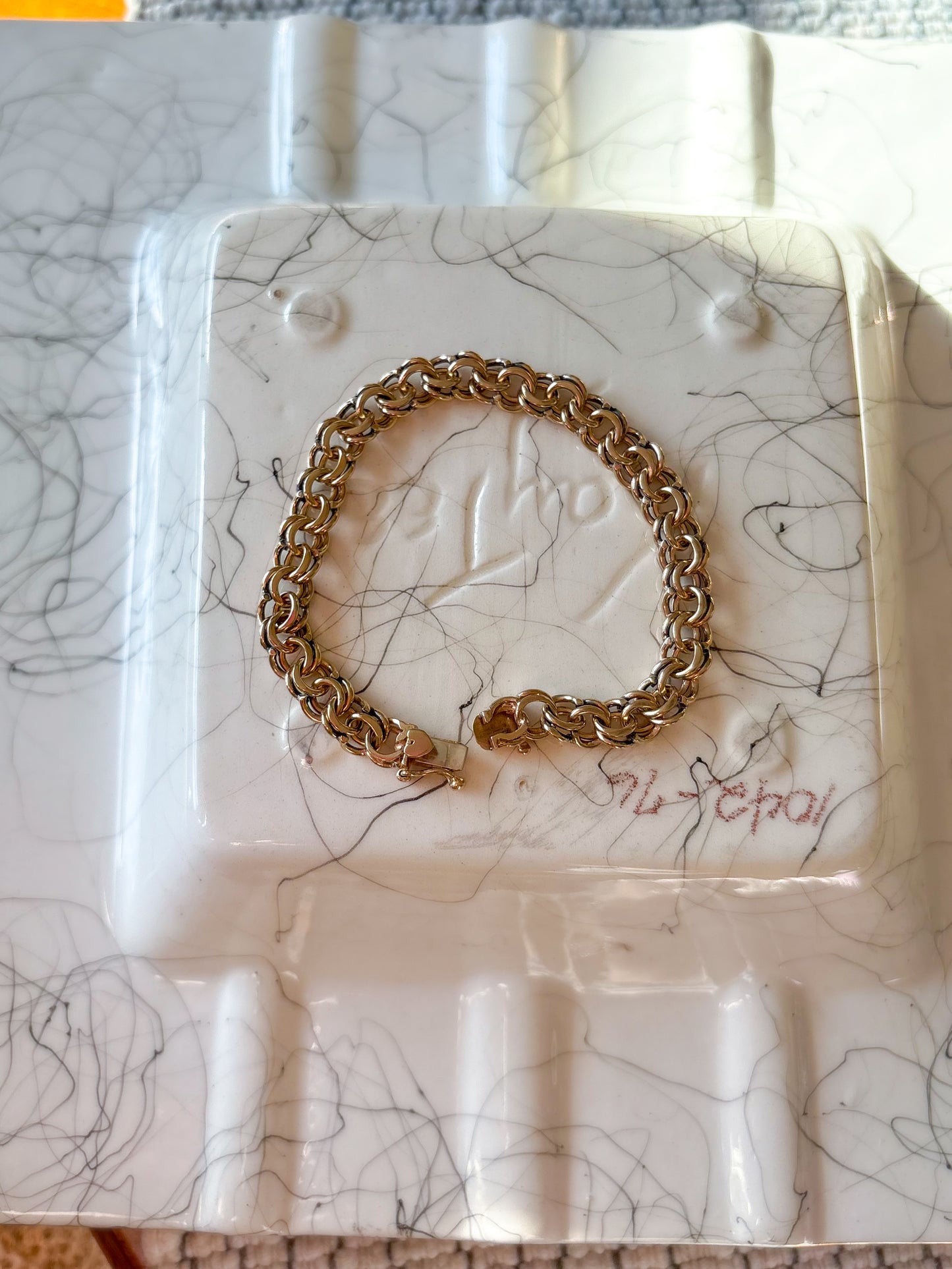 Vintage Round Multi Link 14k Yellow Gold 7.5 Inch Bracelet