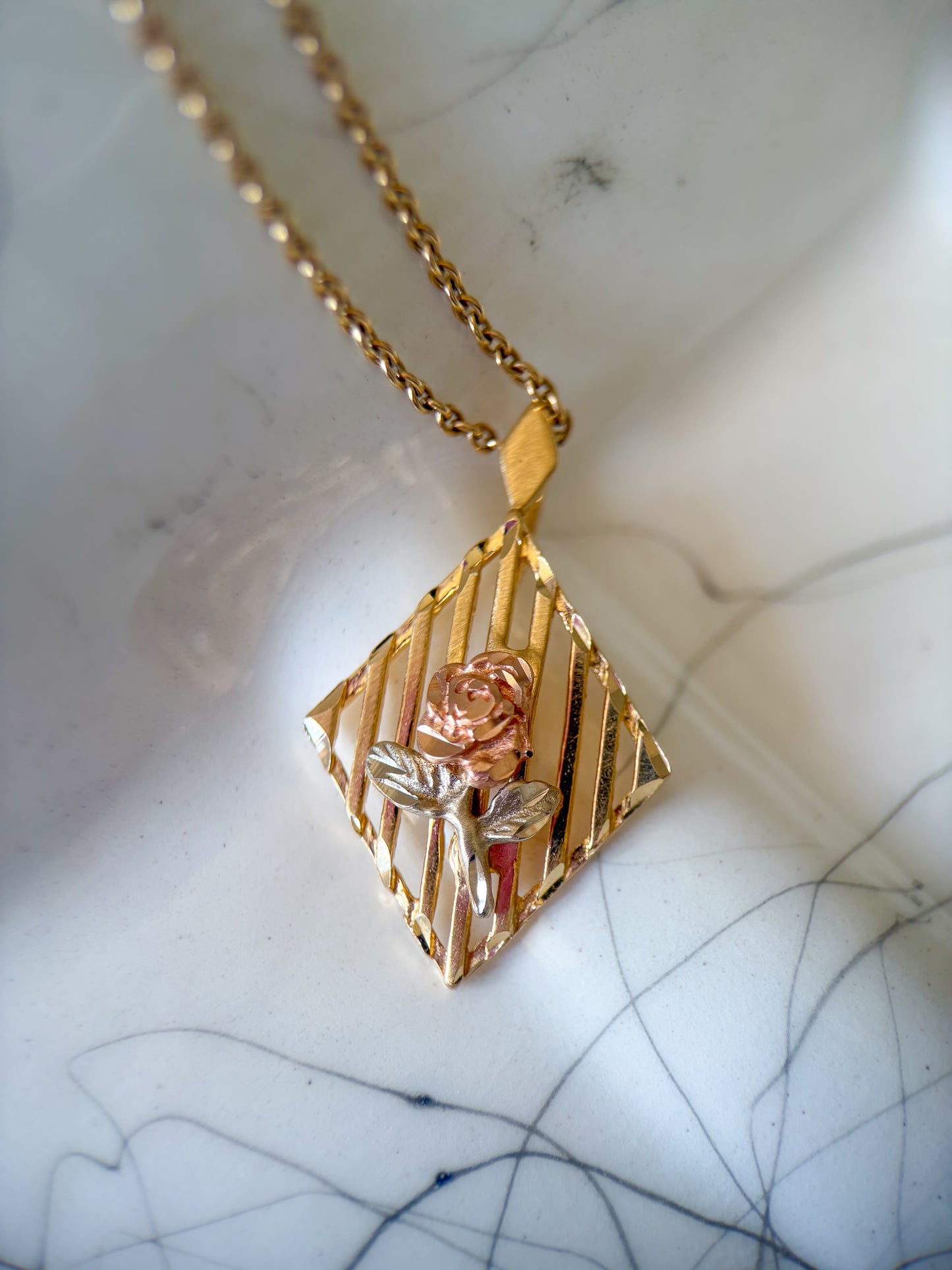 Vintage Rose 14k Yellow, White and Rose Gold Charm