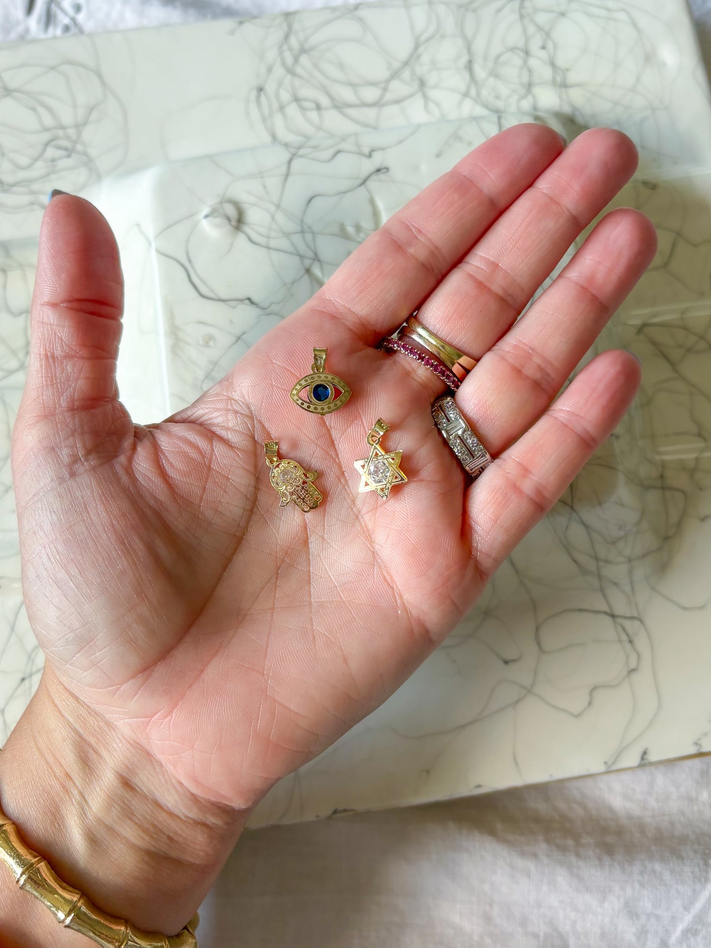Various Evil Eye, Hamsa, Star of David 10k Yellow Gold Charms