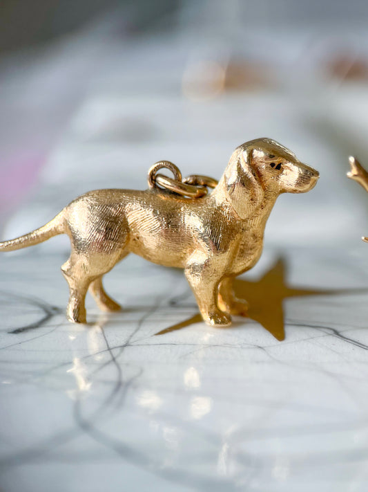Vintage Dog 14k Yellow Gold Charm, circa 1950s-60s