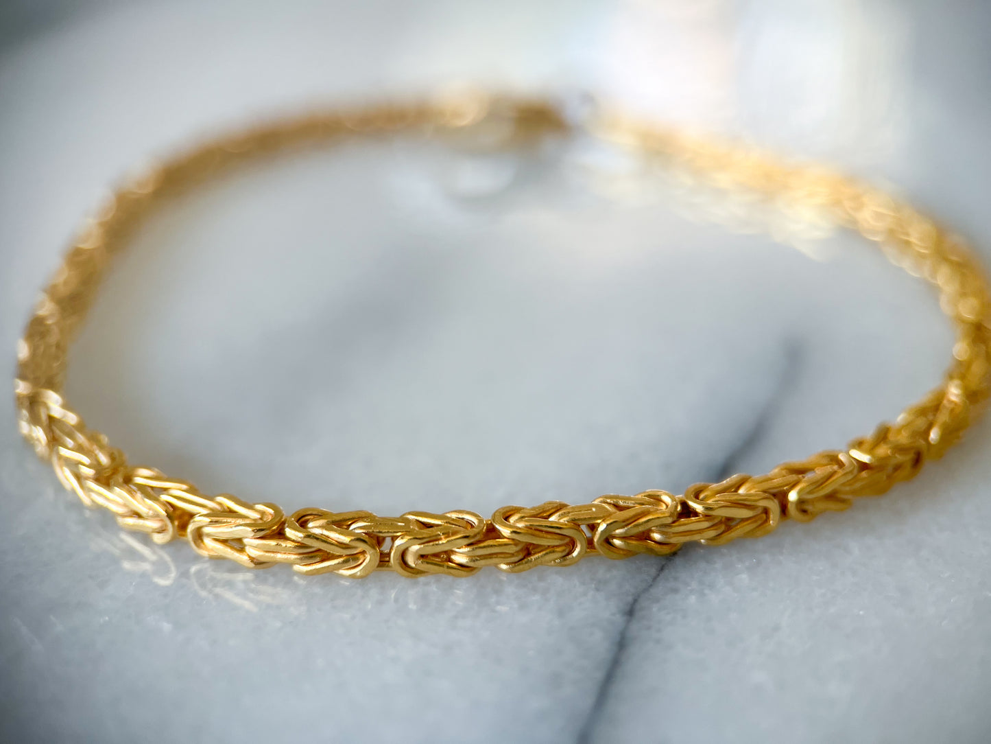 Square Byzantine 10k Yellow Gold 7 Inch Bracelet