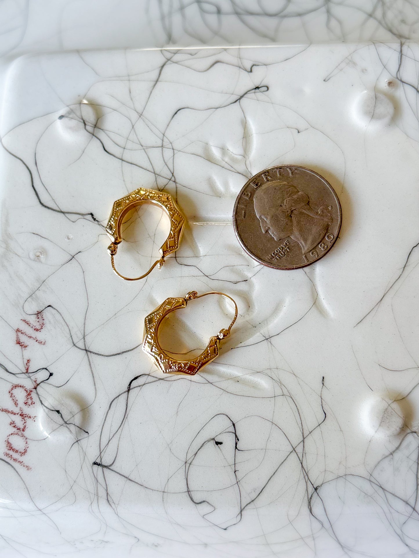 Vintage Faceted 14k Yellow Gold Hoop Earrings