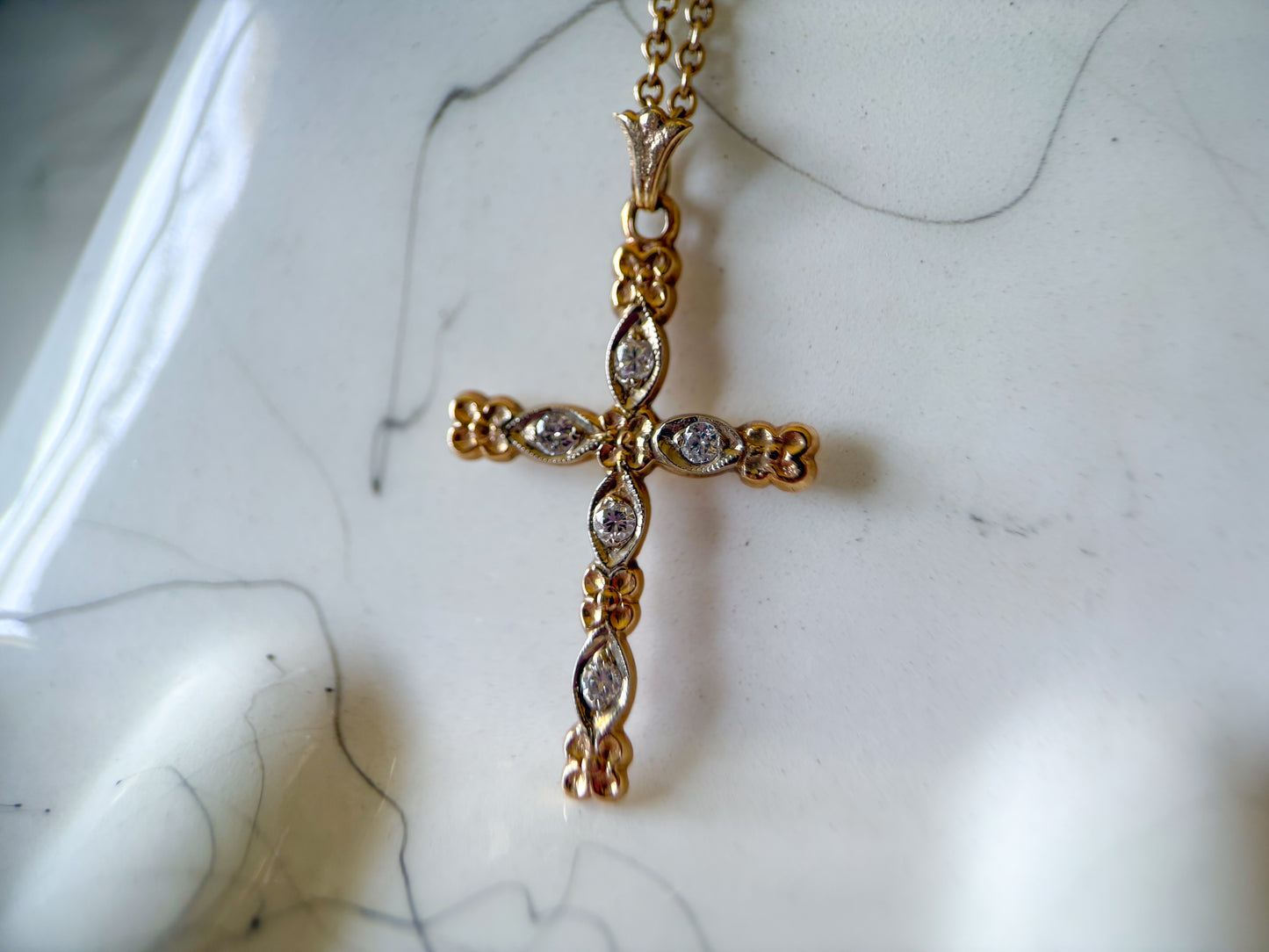 Vintage 14k Natural Diamond Yellow Gold Cross Charms