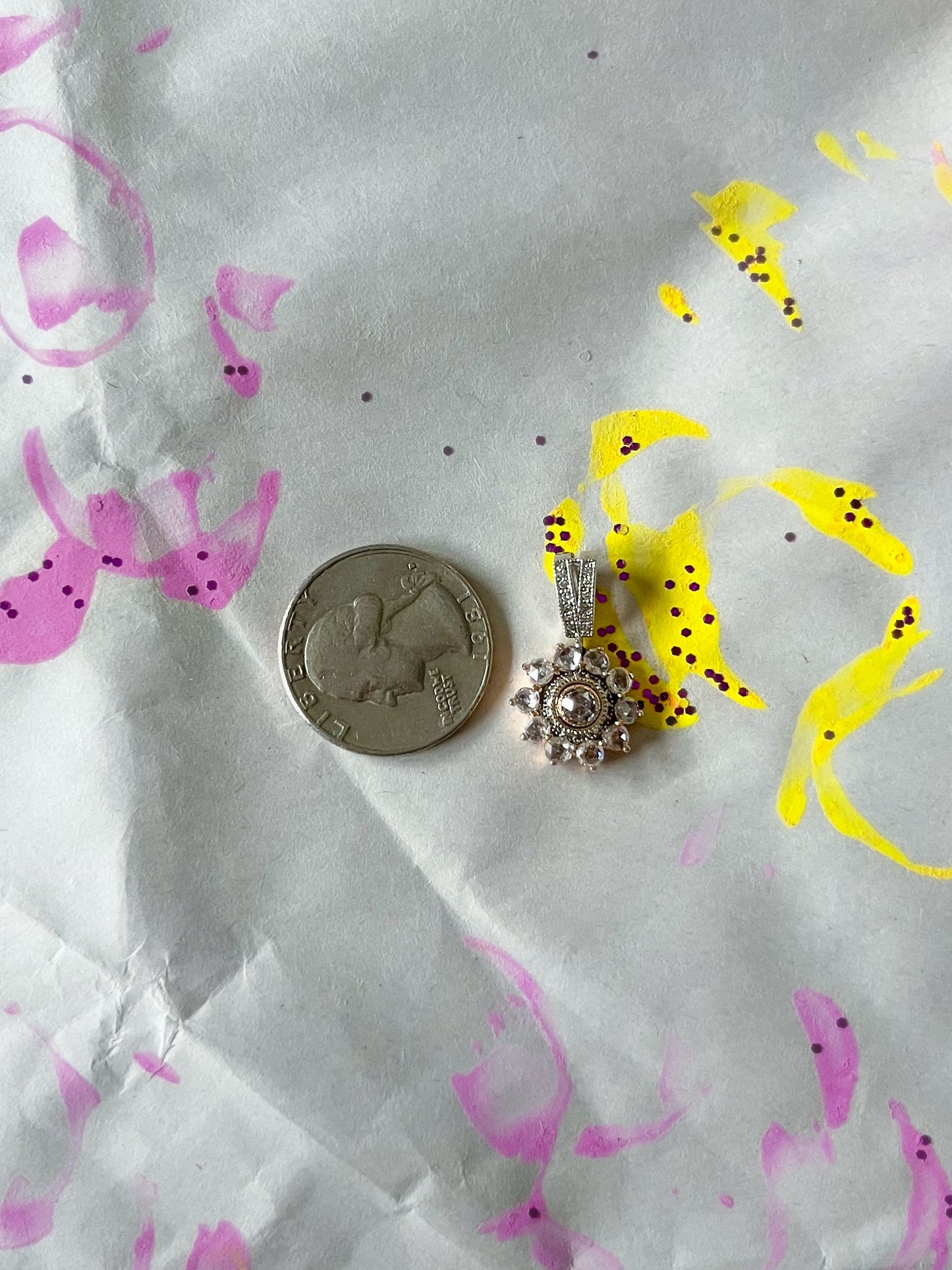 Vintage Natural Diamond Rose Cut Light Pink 14k Rose and White Gold Pendant Charm