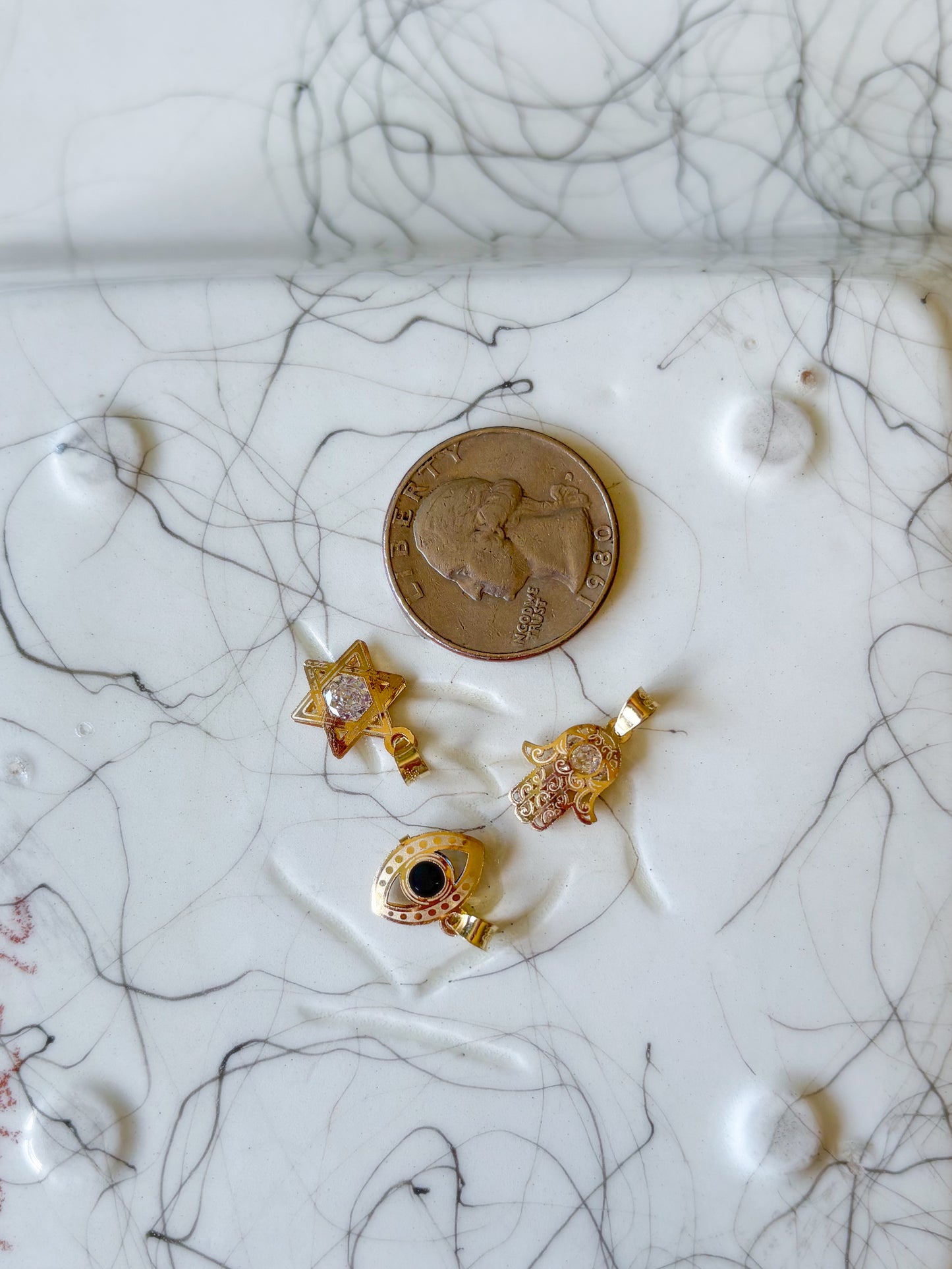 Various Evil Eye, Hamsa, Star of David 10k Yellow Gold Charms