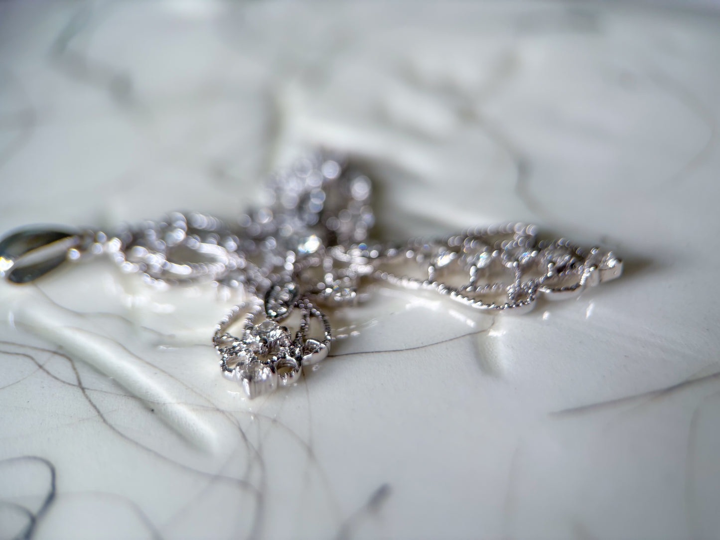 Vintage Natural Diamond Large 14k White Gold Cross Charm
