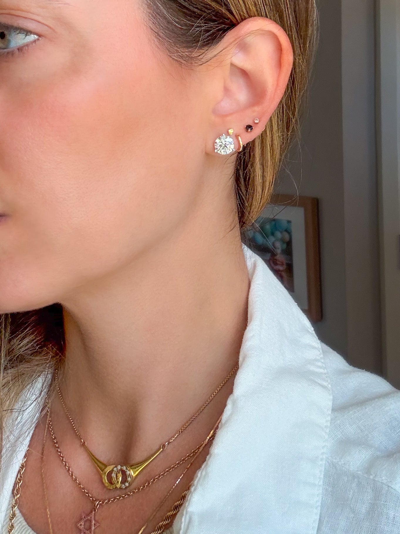 Lab Grown 4.14 Carat Total Weight Round Diamonds 14k White Gold Stud Earrings