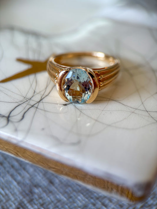 Vintage Synthetic Aquamarine 14k Yellow Gold Ring