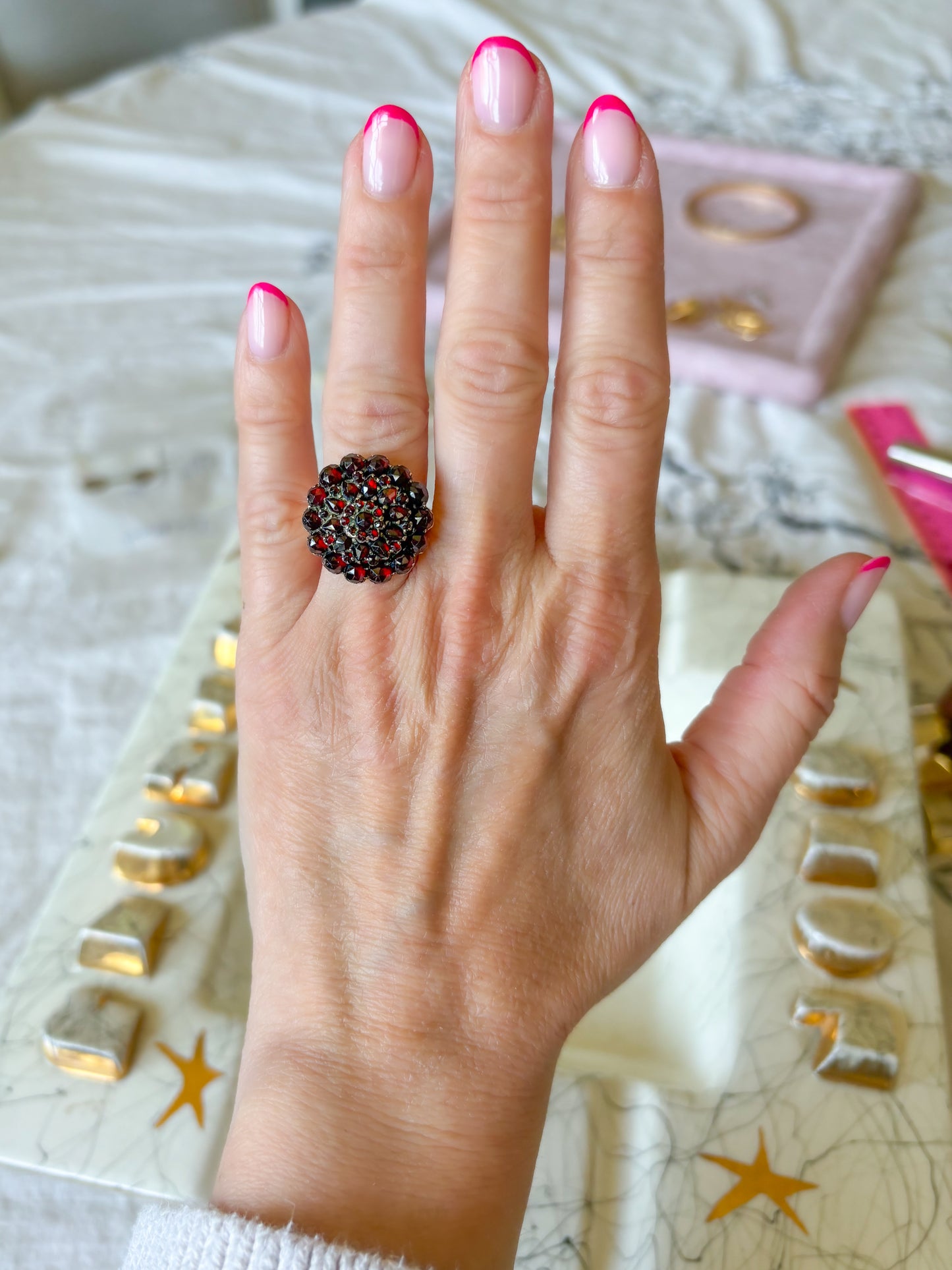 Vintage Natural Garnet 14k Yellow Gold Statement Ring