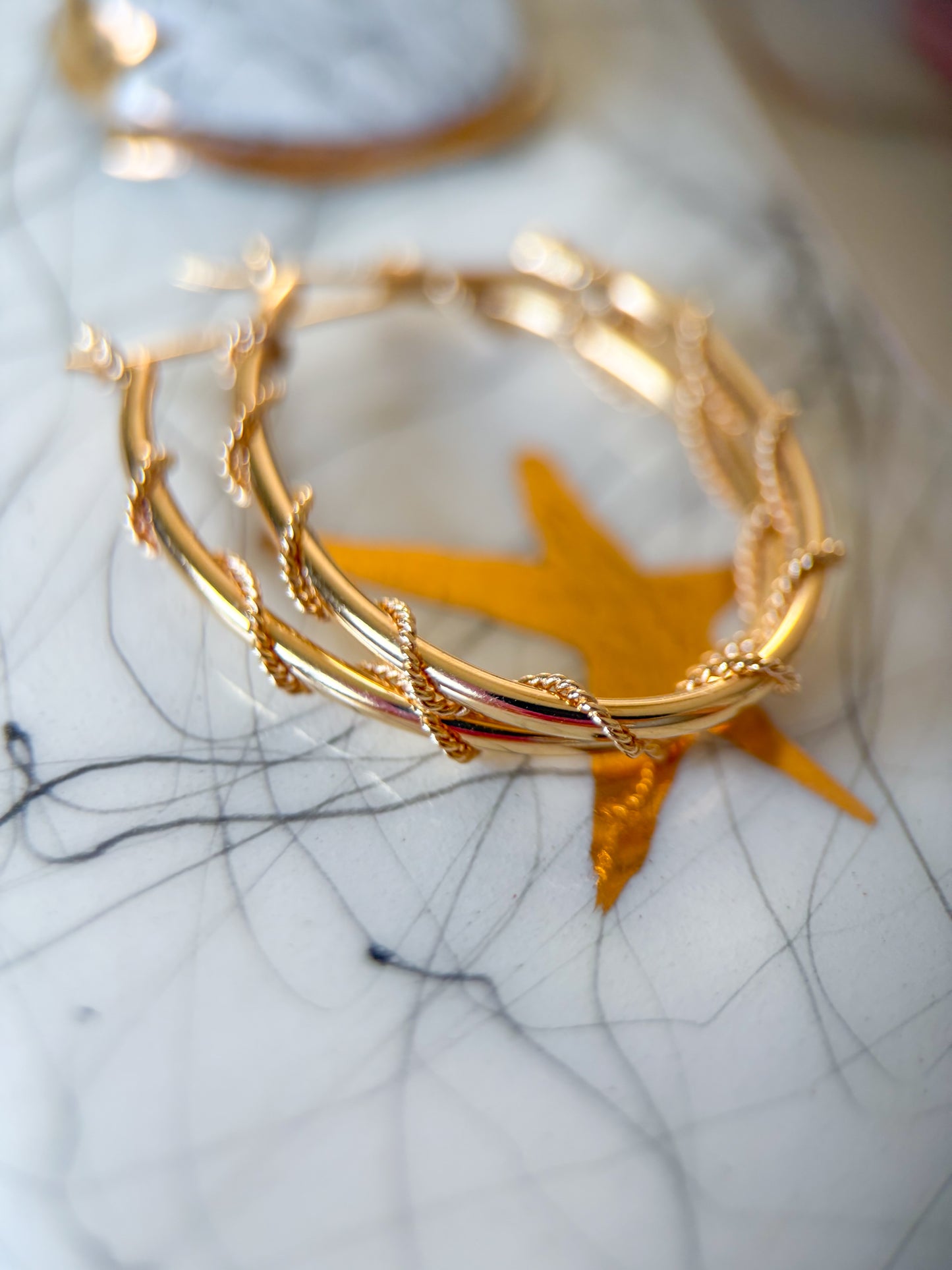 Vintage Thin Oval Hoop with Rope Detail 14k Yellow Gold Earrings