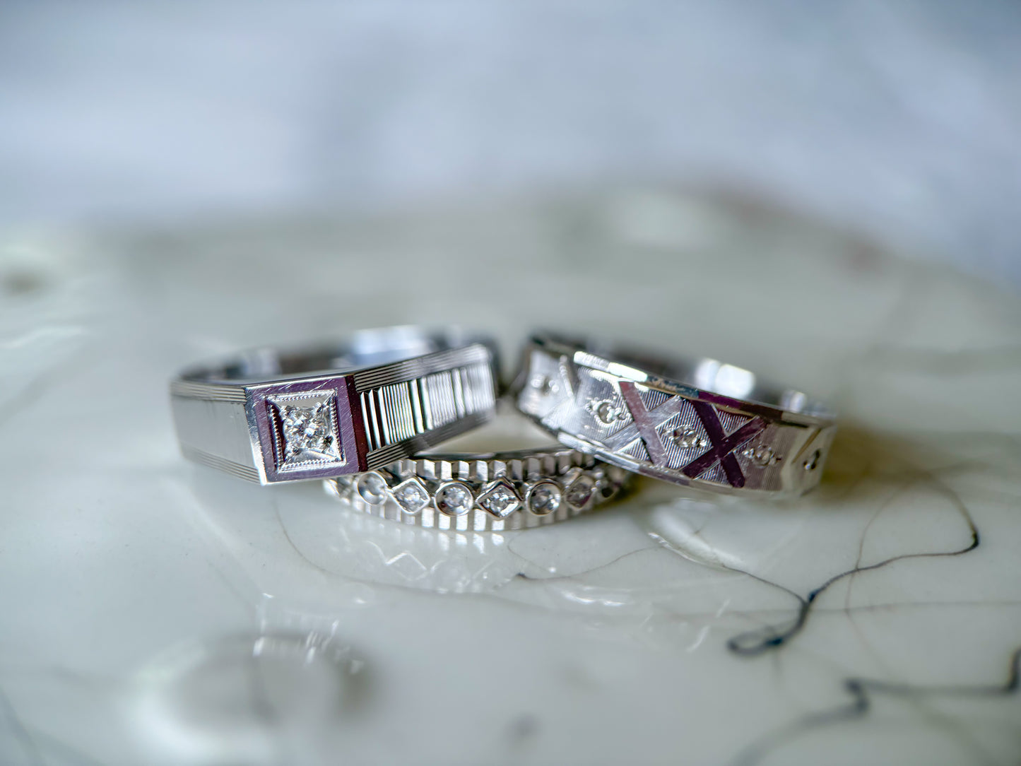 Various Vintage Natural Diamond 18k White Gold Rings