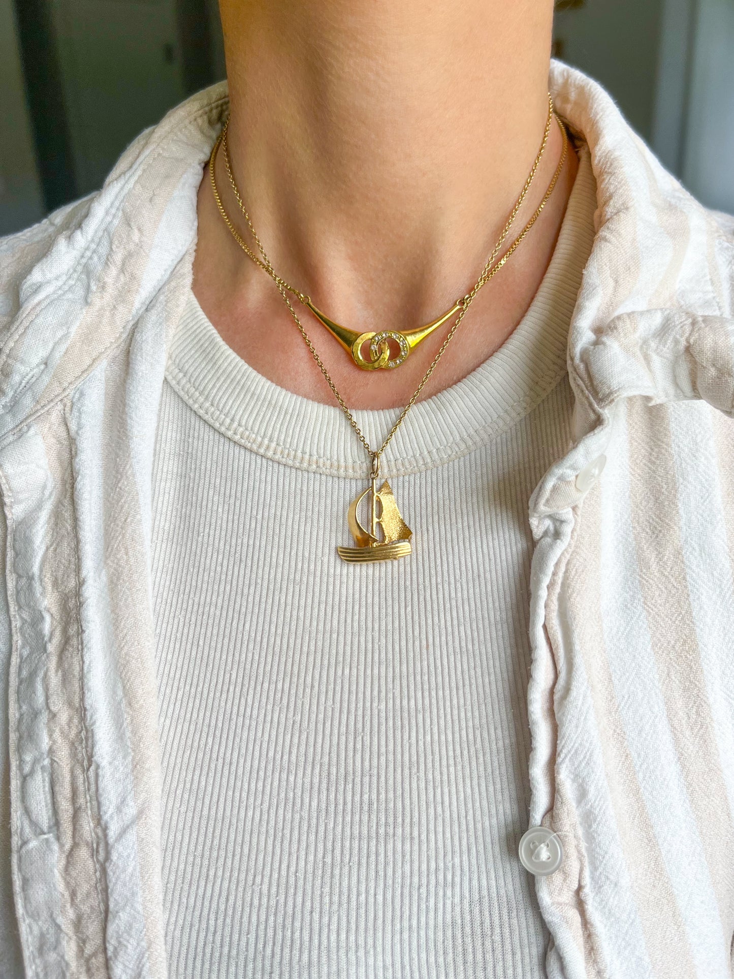 Vintage Sail Boat 14k Yellow Gold Charm, circa 1950s