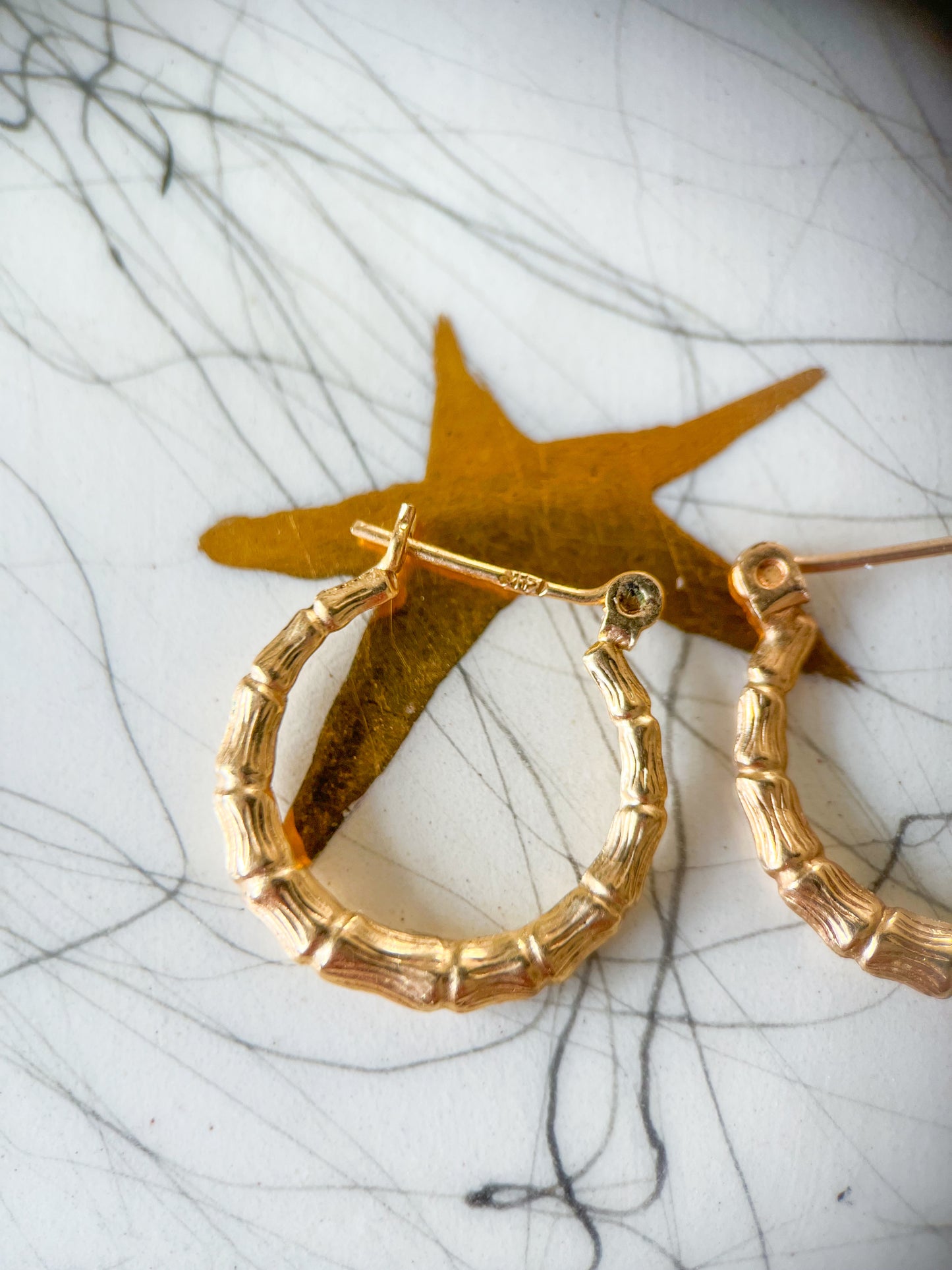 Vintage Bamboo 14k Yellow Gold Hoop Earrings