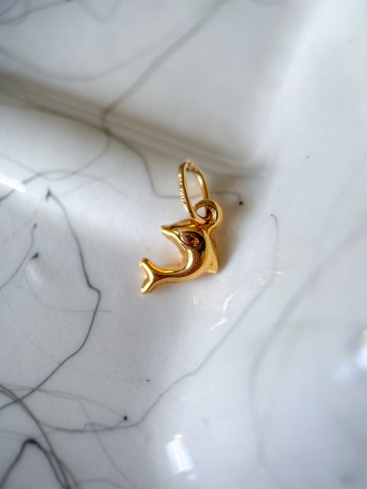 Vintage Mini Dolphin 14k Yellow Gold Charm