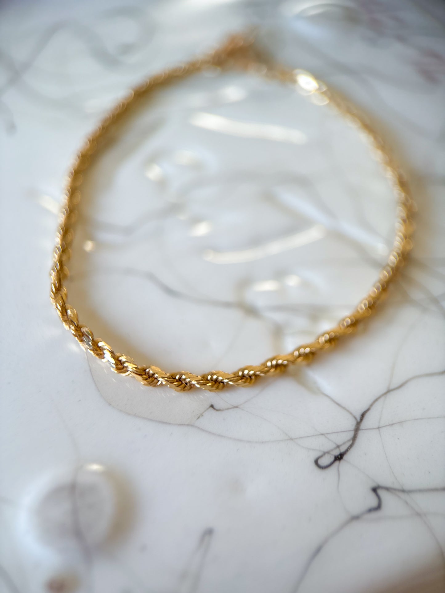 Vintage Rope Chain 14k Yellow Gold 7 Inch Bracelet