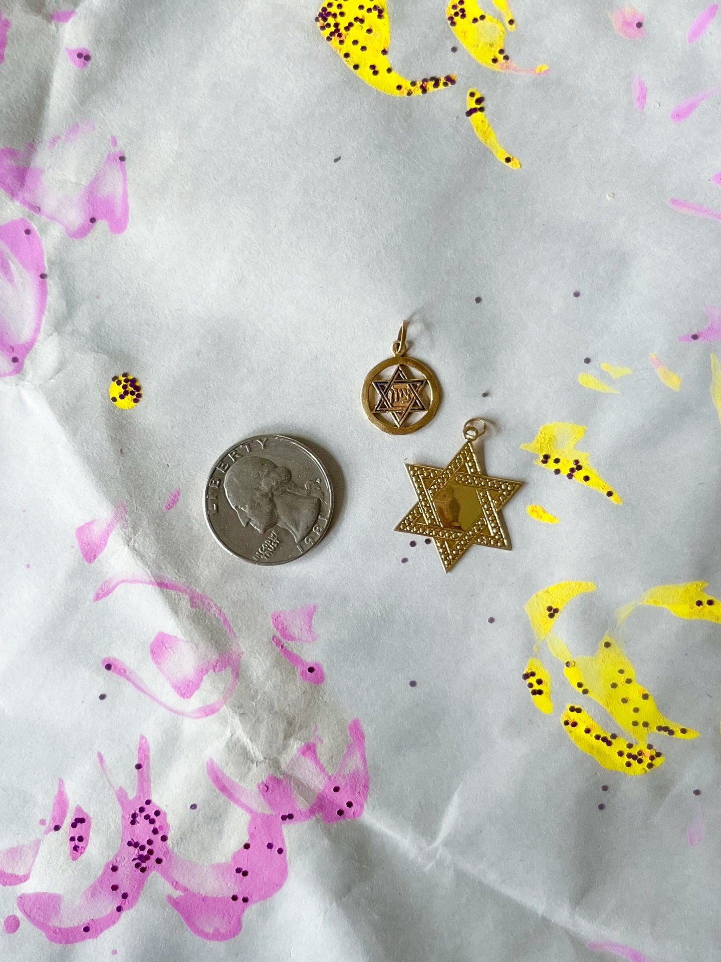 Two Vintage Star of David Charms 14k Yellow Gold Pendants