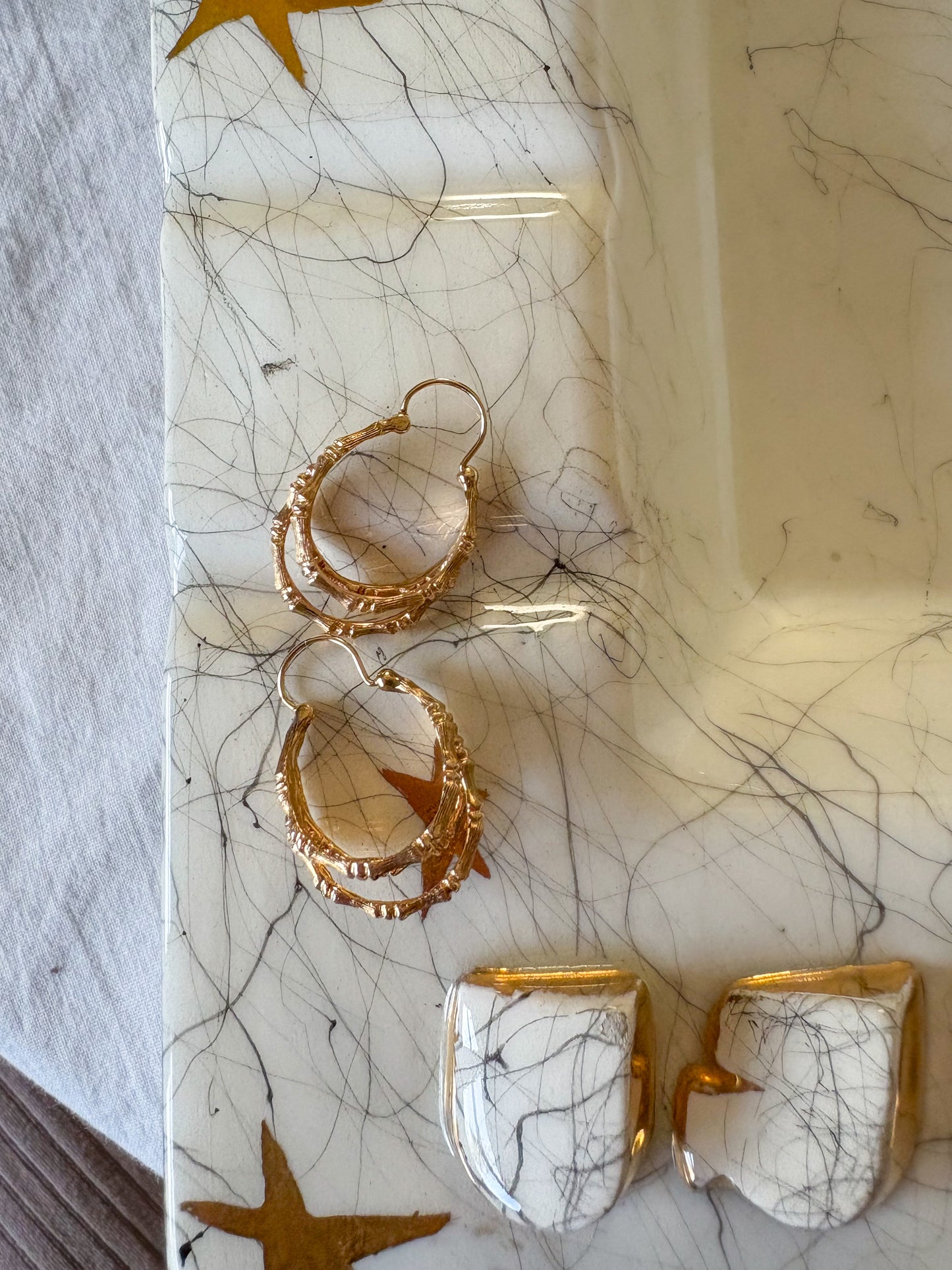 Vintage Three Hoop Bamboo Hoop 14k Yellow Gold Earrings