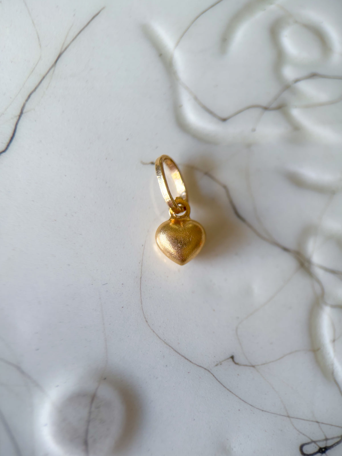 Vintage Mini Shiny and Matte Puffy Heart 14k Yellow Gold Charm