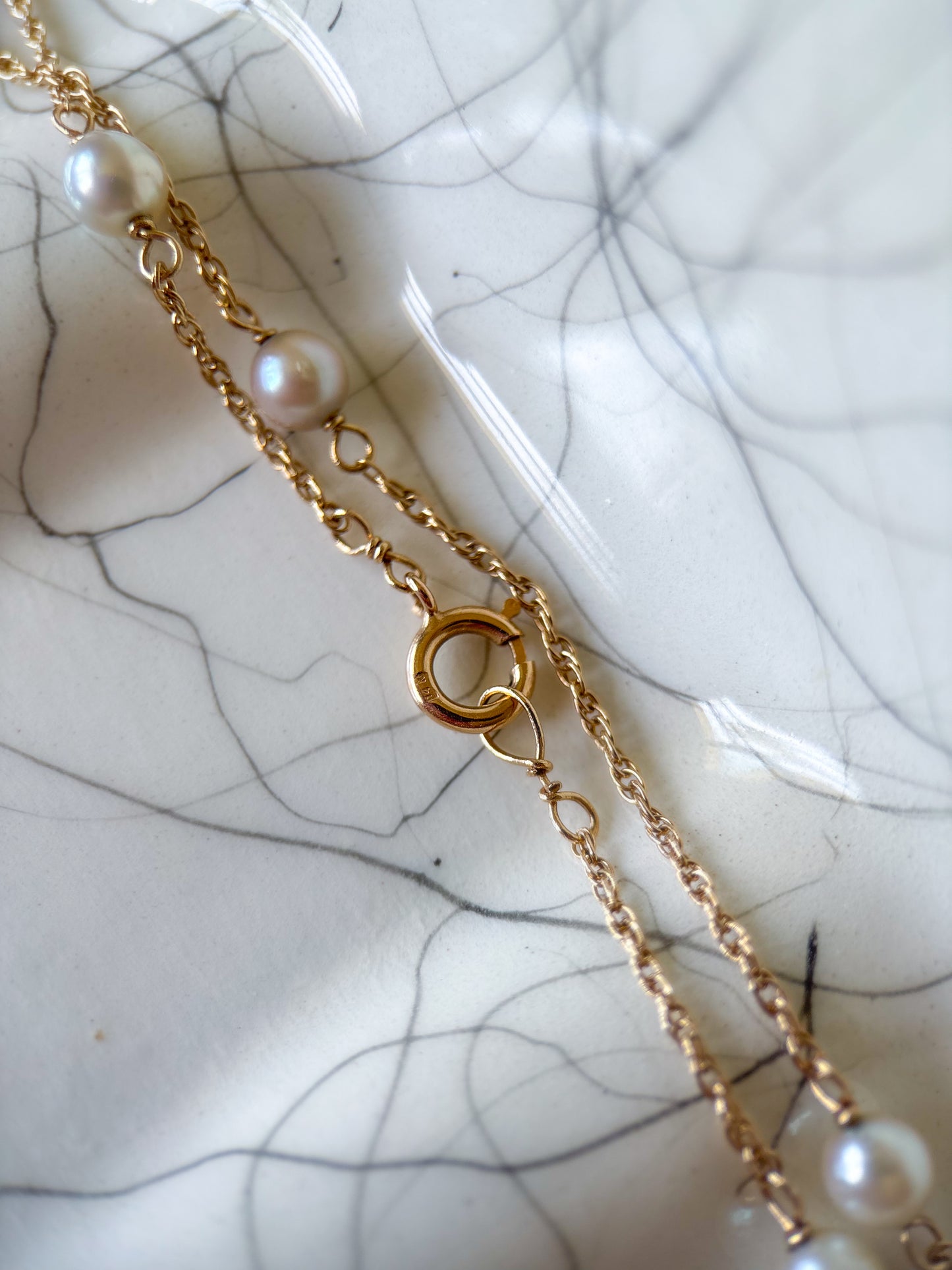 Vintage Natural Pearl 14k Yellow Gold 18 Inch Chain Necklace