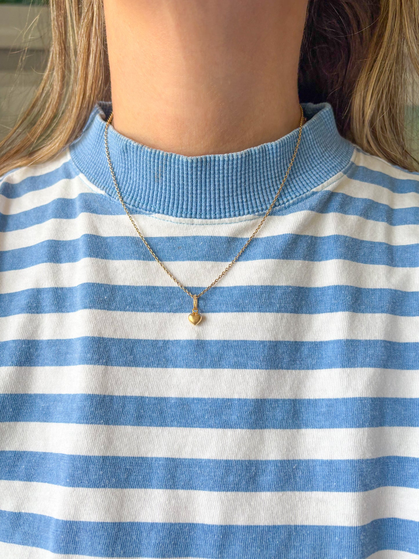 Vintage Mini Shiny and Matte Puffy Heart 14k Yellow Gold Charm