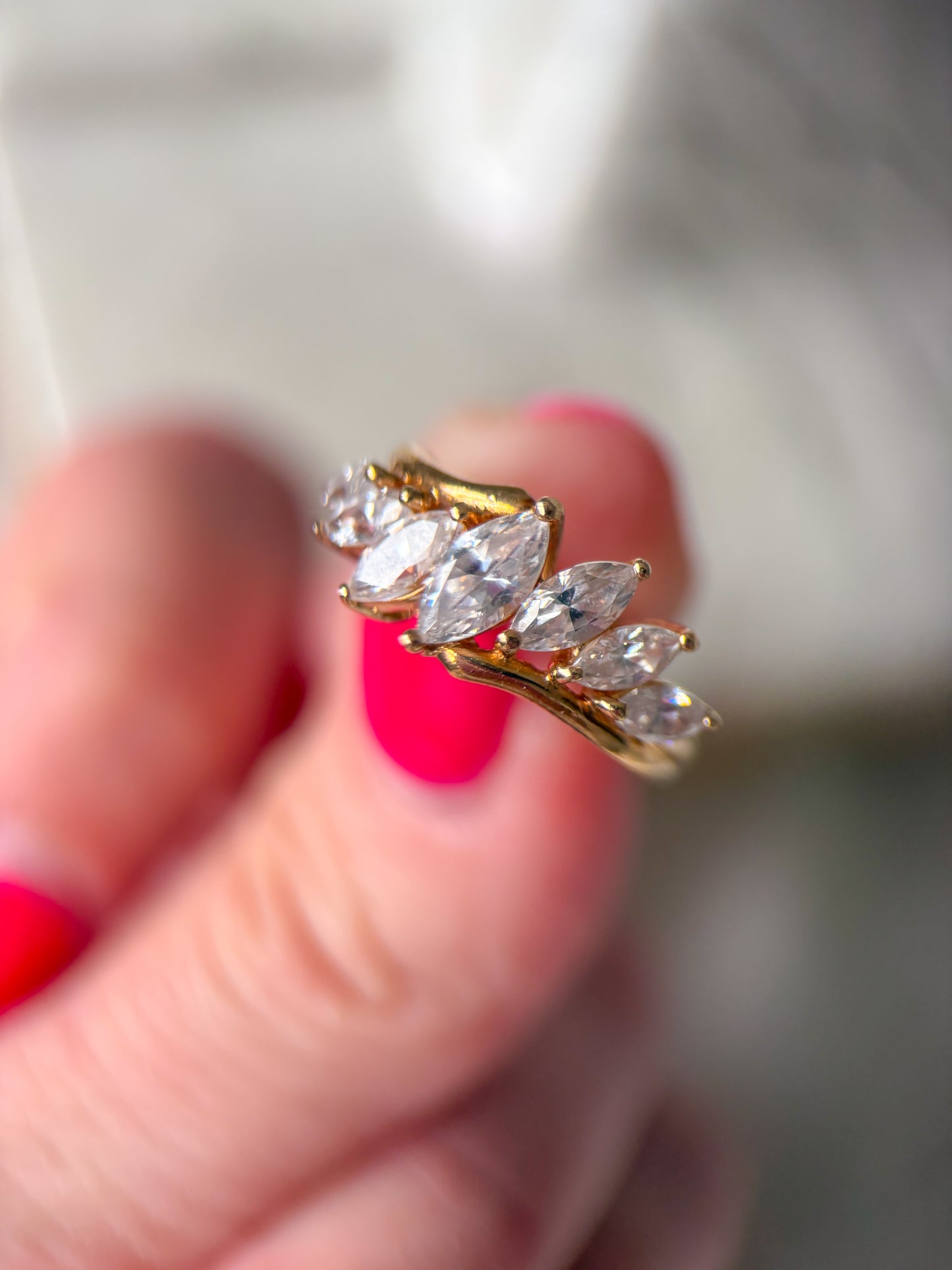 Vintage Marquise Shaped CZ 14k Yellow Gold Ring